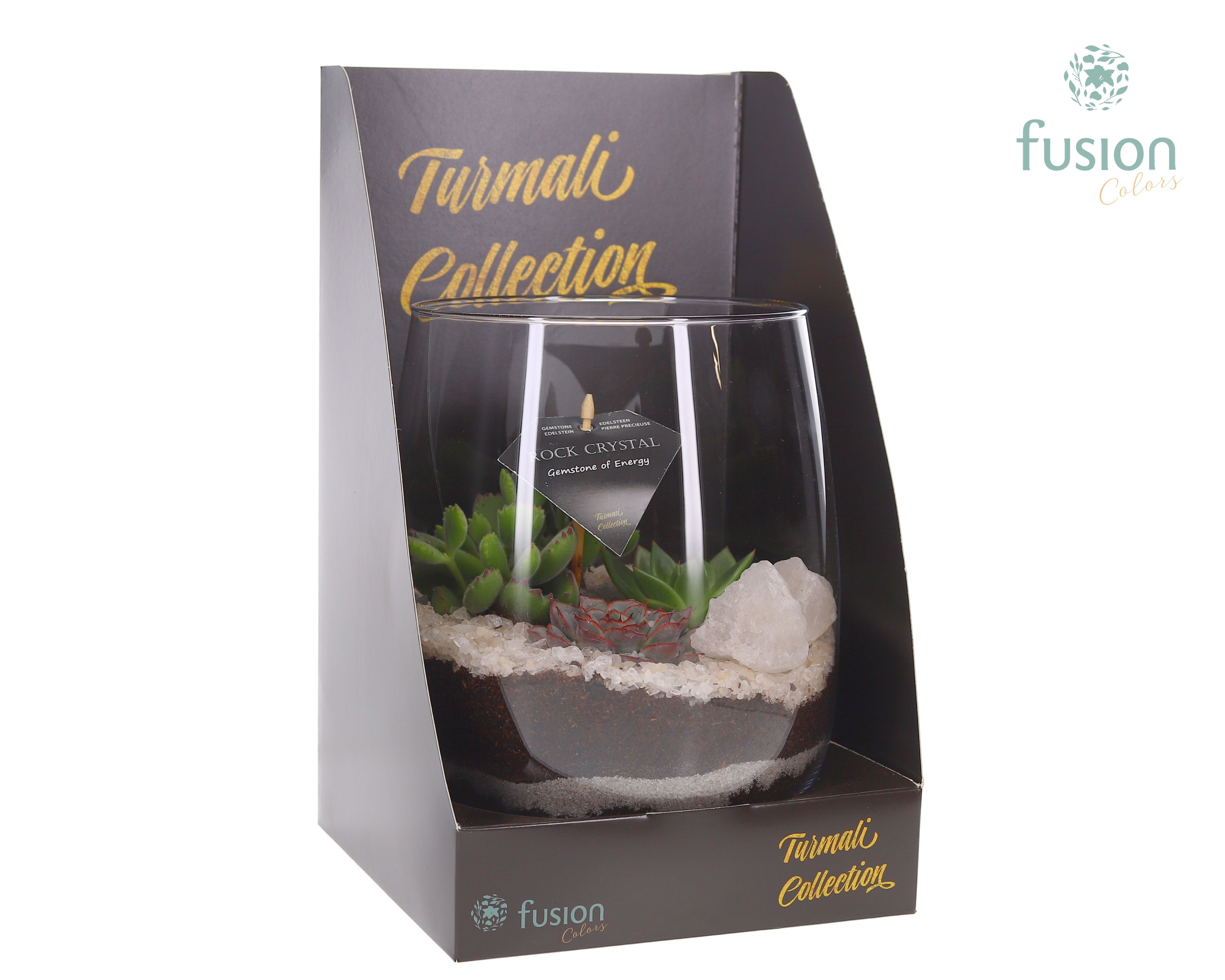 Glazen vaas Turmali Collection edelstenen met Succulent. Incl. Showdoos, D 20