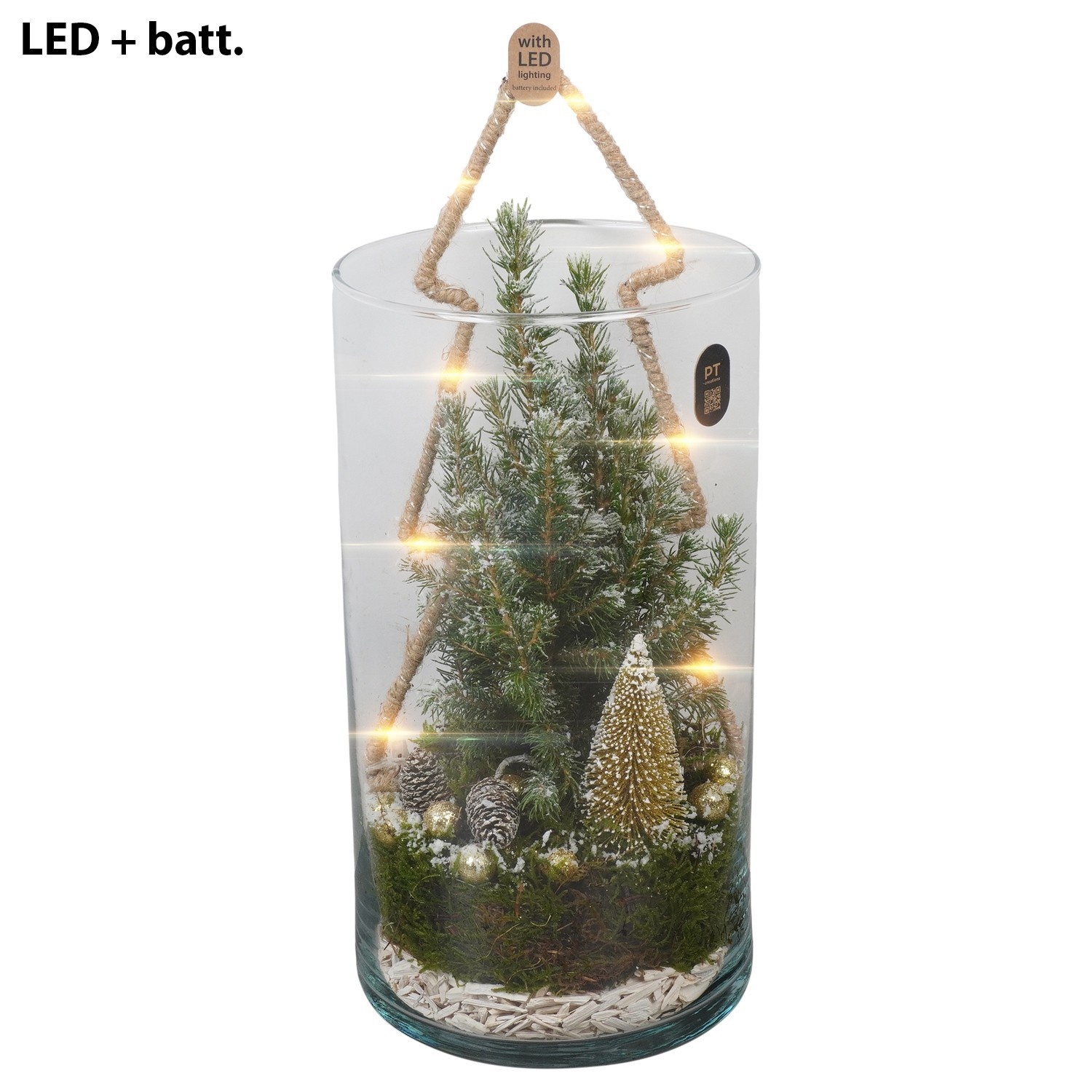 PTCHG4635 Arrangement Christmas Gold in glazen vaas met LED, D 16