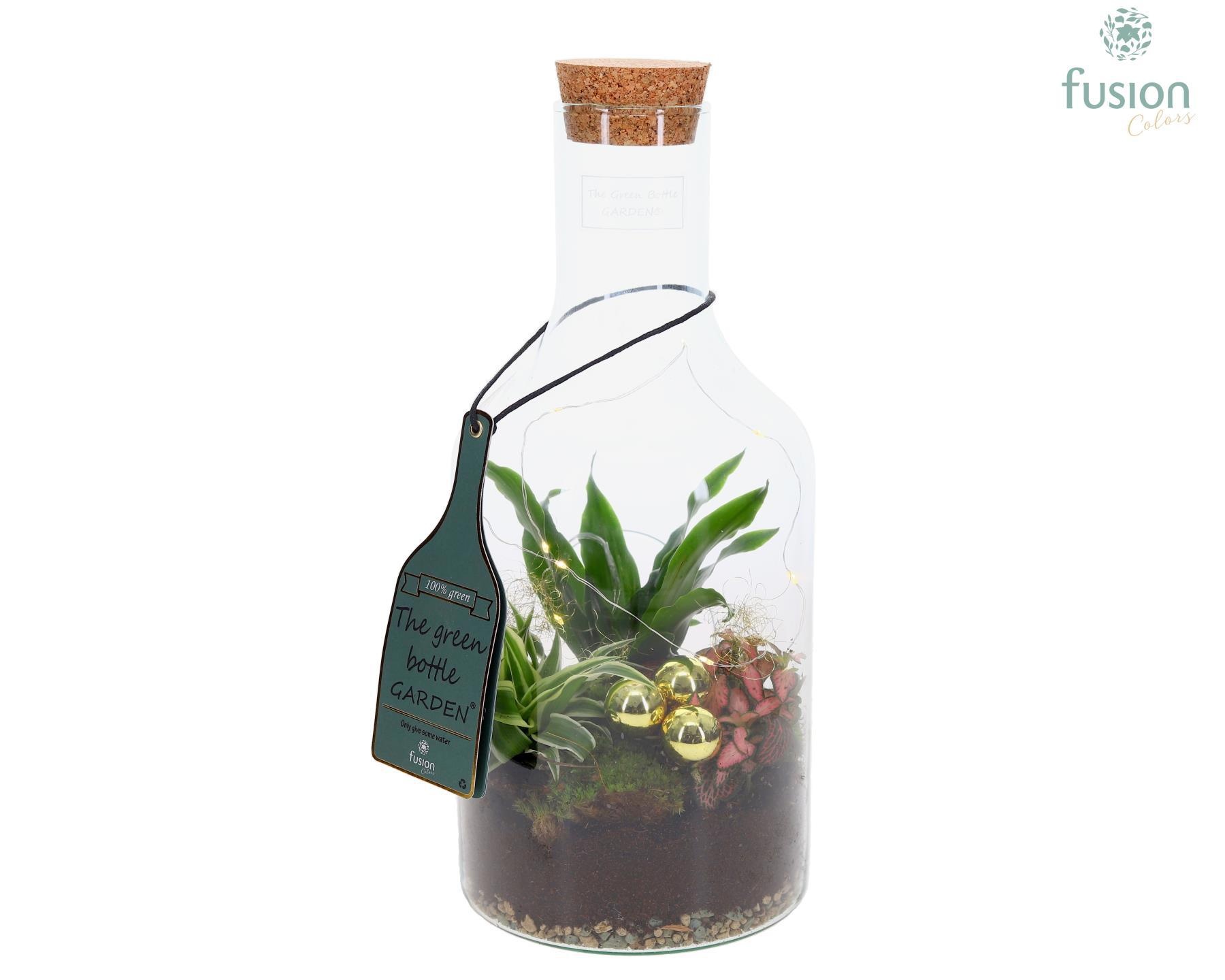 Green Bottle Fles Small Kerst met Arrangement, D 15