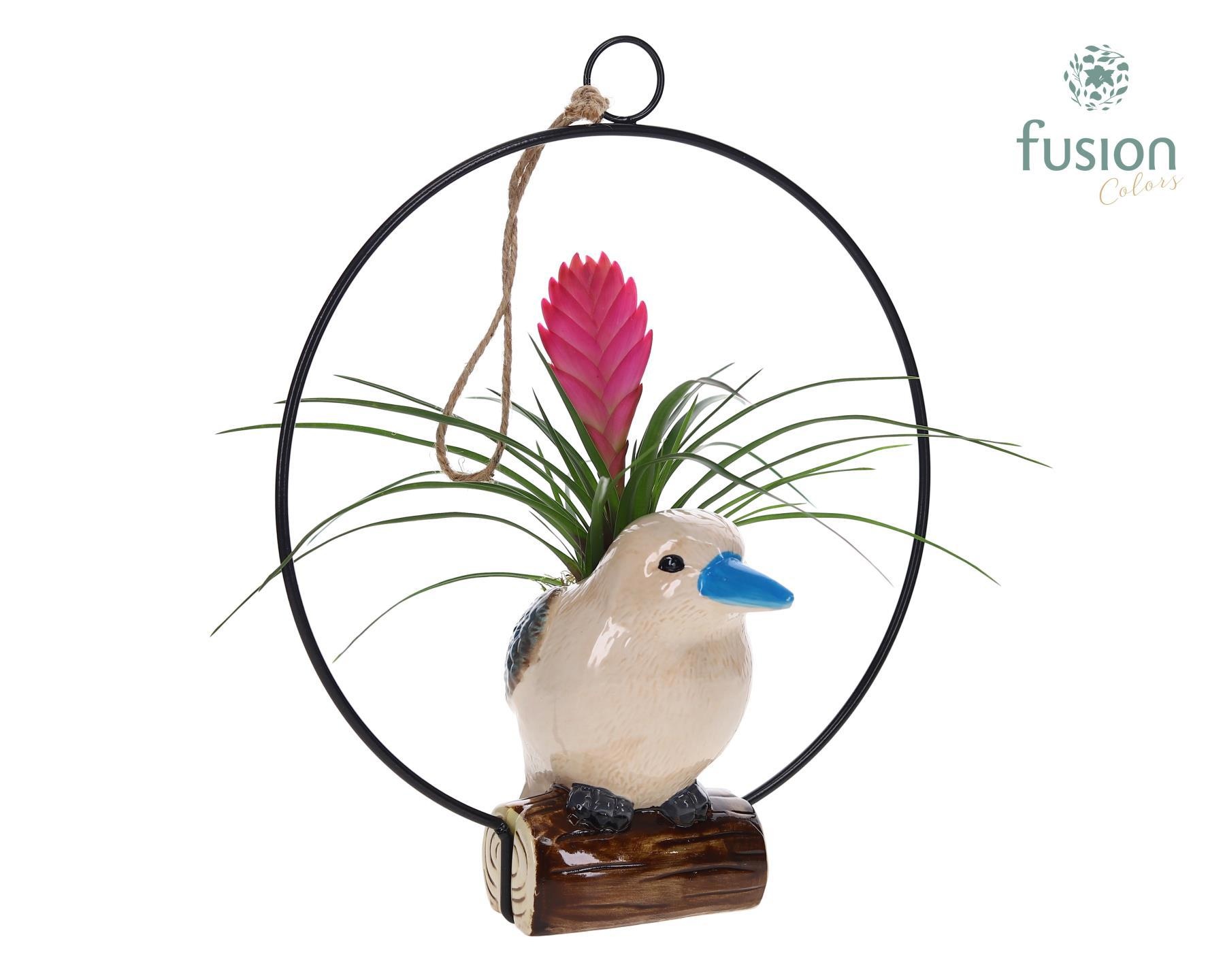 Keramiek vogels in de ring met Tillandsia, D 28