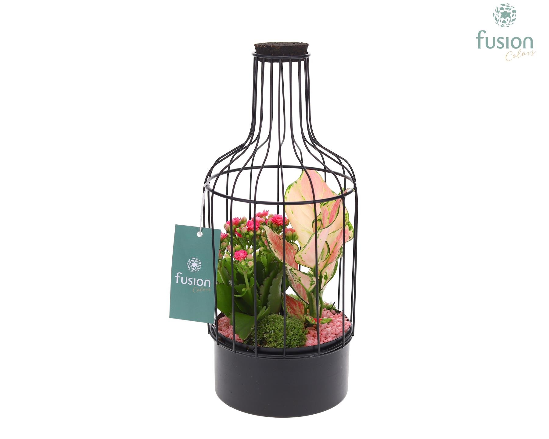 Metaal fles zwart Small met arrangement, D 13