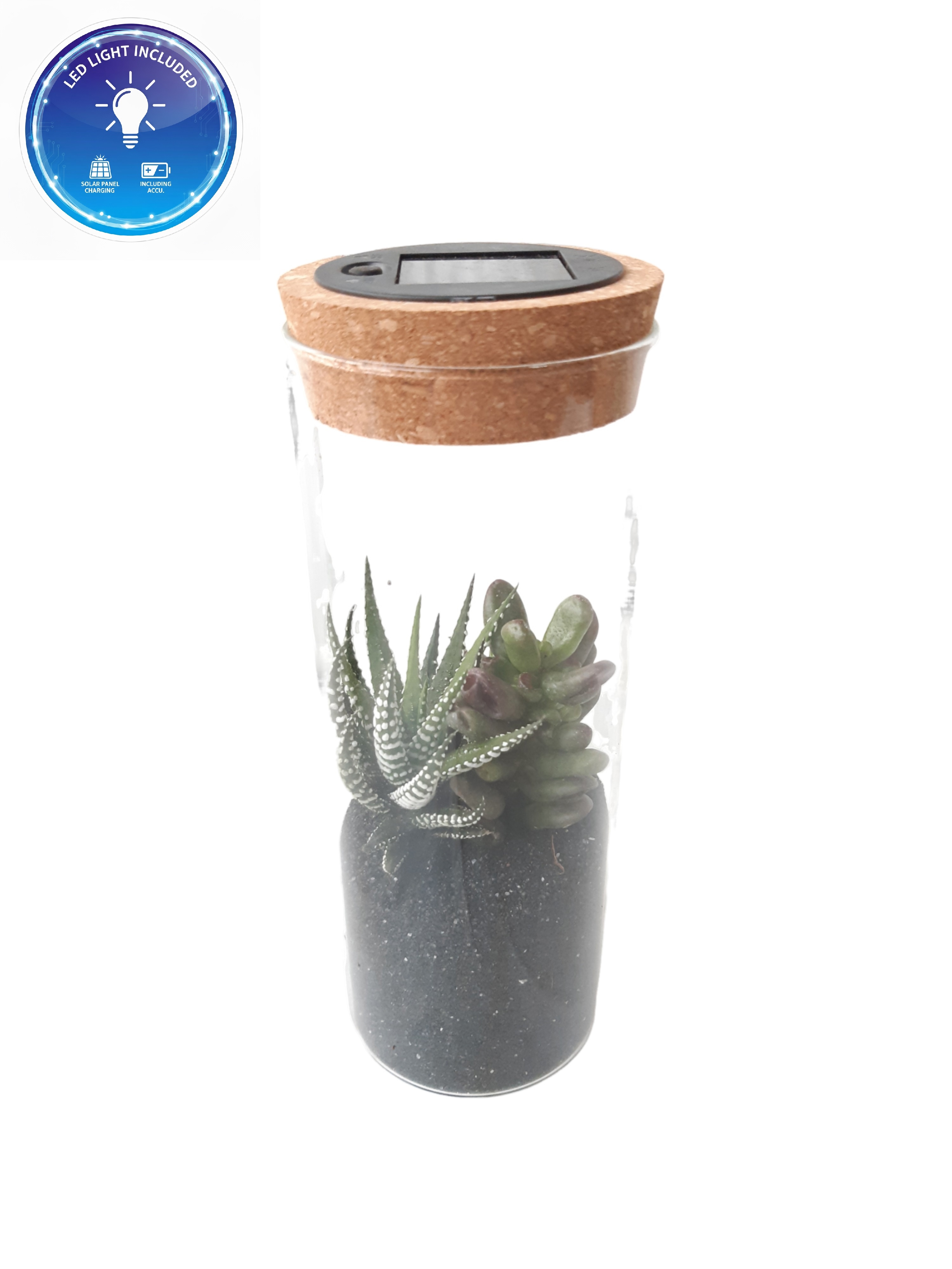 LVS23 Glasvaasje + kurkdeksel Solar & LED, D 8