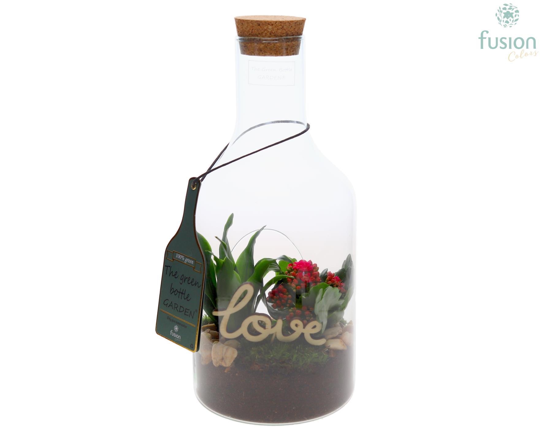 Green Bottle Fles Small met Love Arrangement, D 15