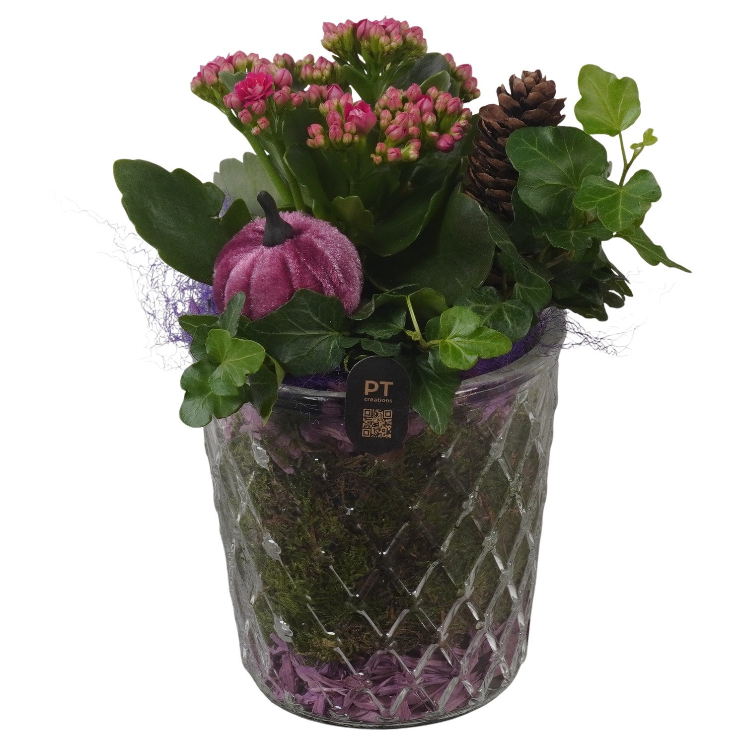 PTHG8283 Arrangement Autumn Glass in glazen vaas, D 12