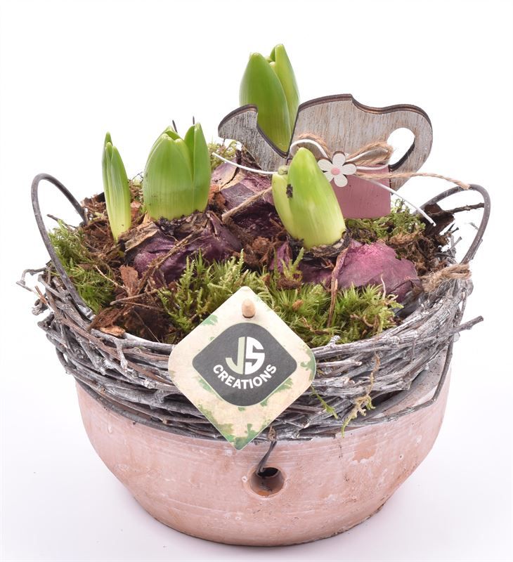 Cement schaal met wilg rand 18cm, D 18