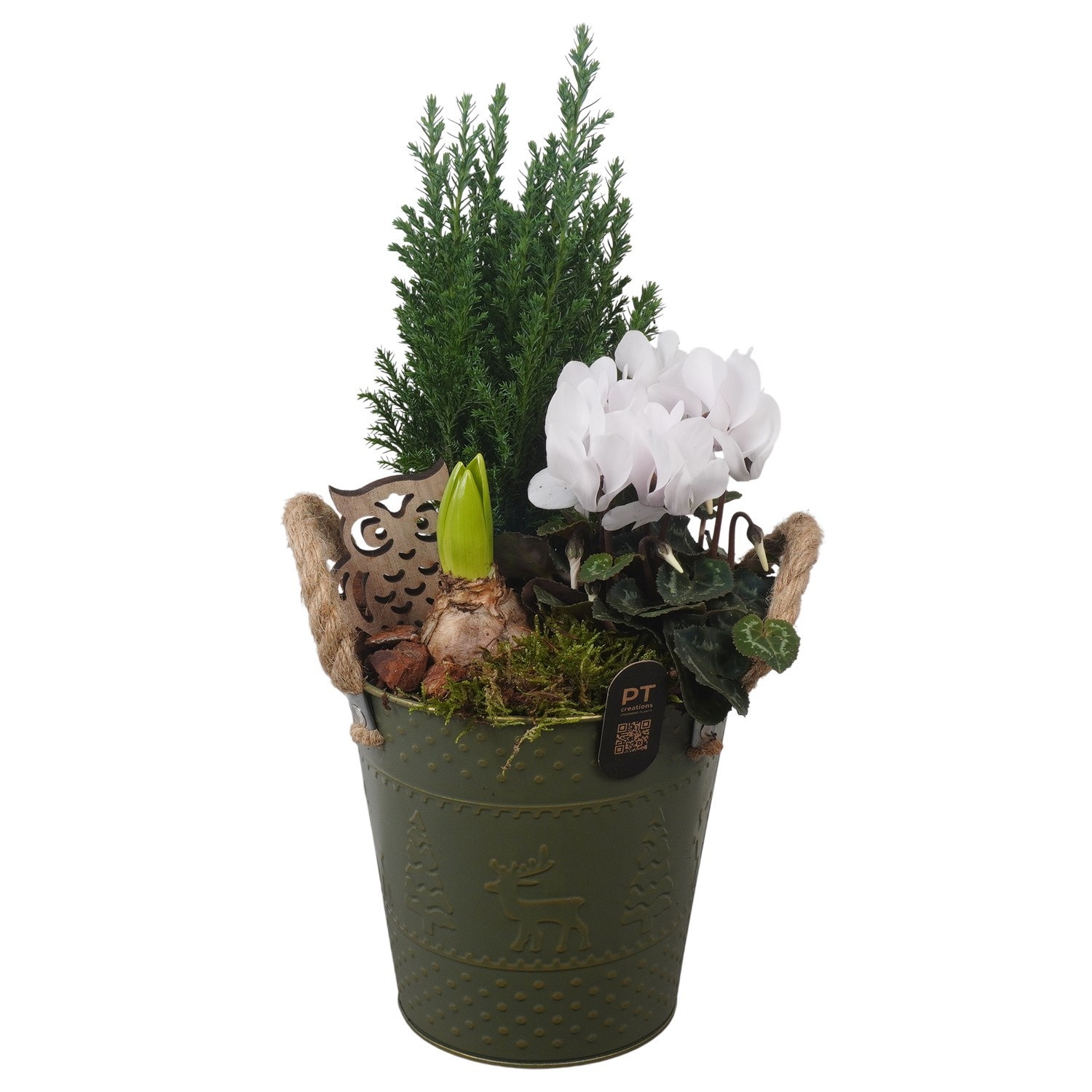 PTWO2882 Arrangement Winter Outdoor in metalen pot, D 16