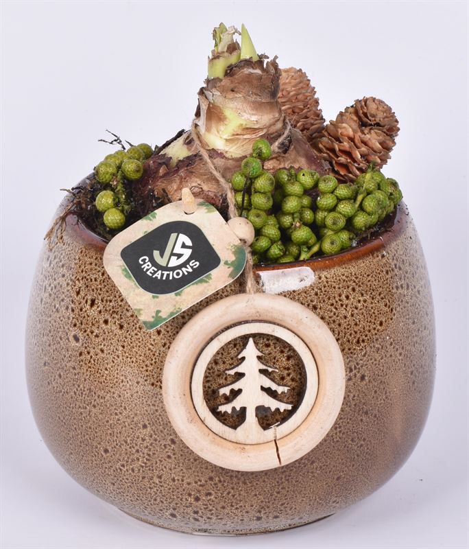 Keramiek sierpot bruin 16.5cm, D 17 cm