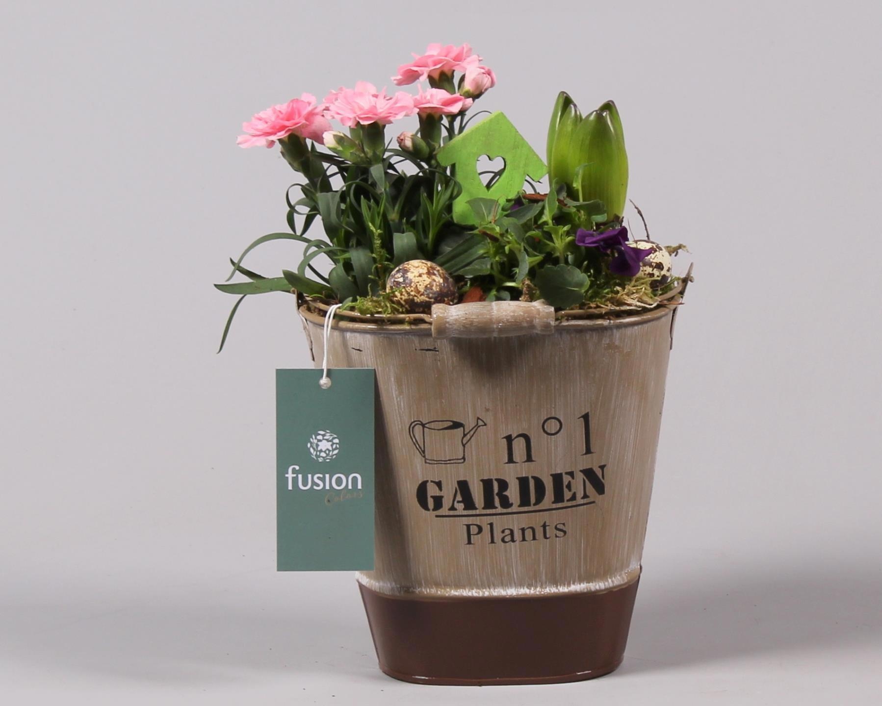 Zink emmer ovaal bruin Pasen met Arrangement, D 17