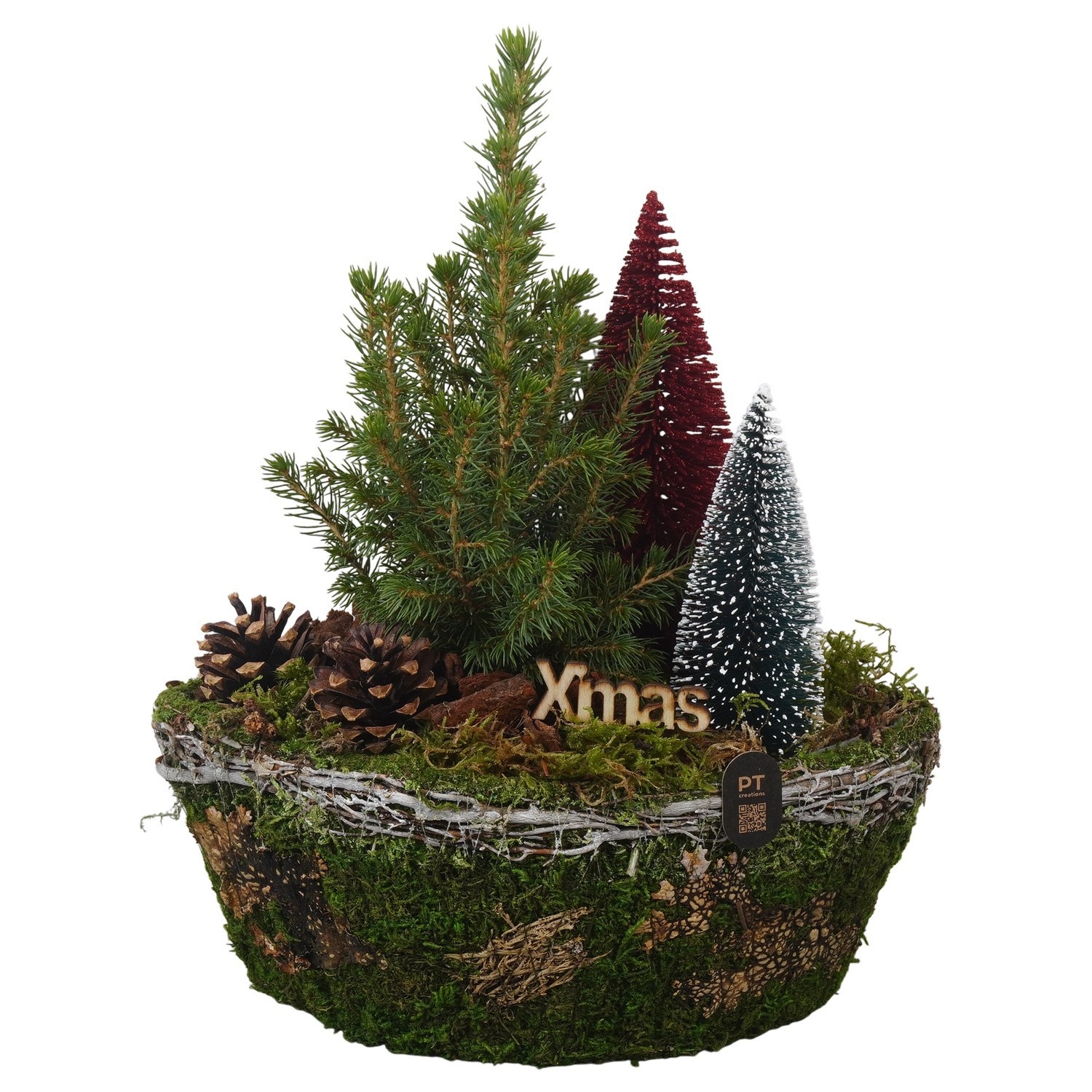 PTCWW7804 Arrangement Winter in mos mandje in boot vorm, D 25