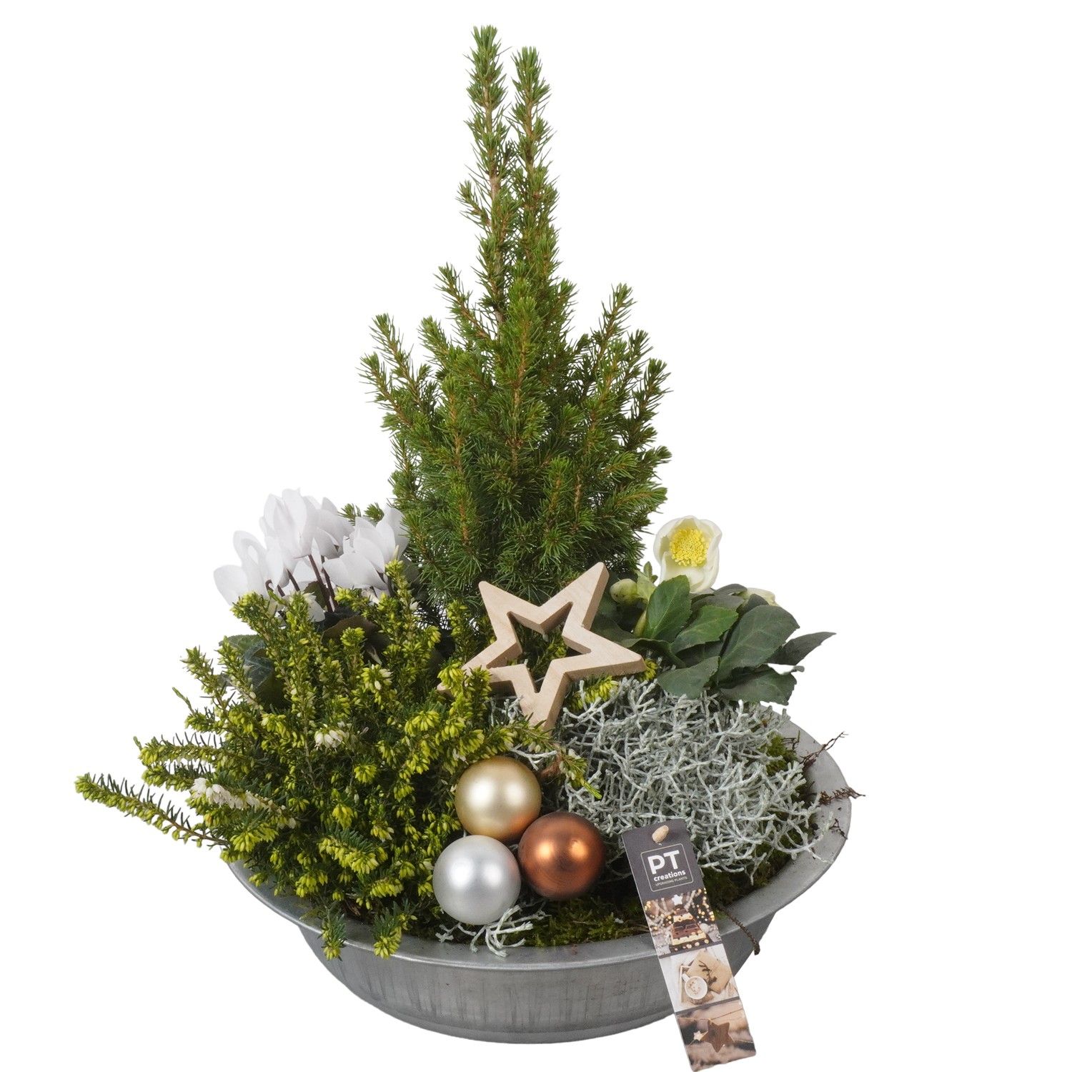 PTWO1950 Arrangement Winter Outdoor in metalen schaal, D 33 cm PTWO1950 Arrangement Winter Outdoor in metalen schaal, D 33 cm