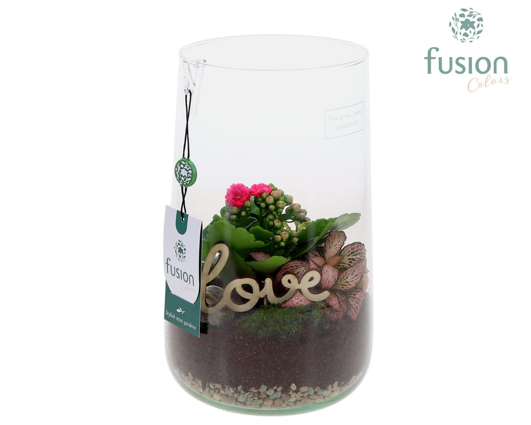 Green Bottle Deline Large Love met arrangement, D 15