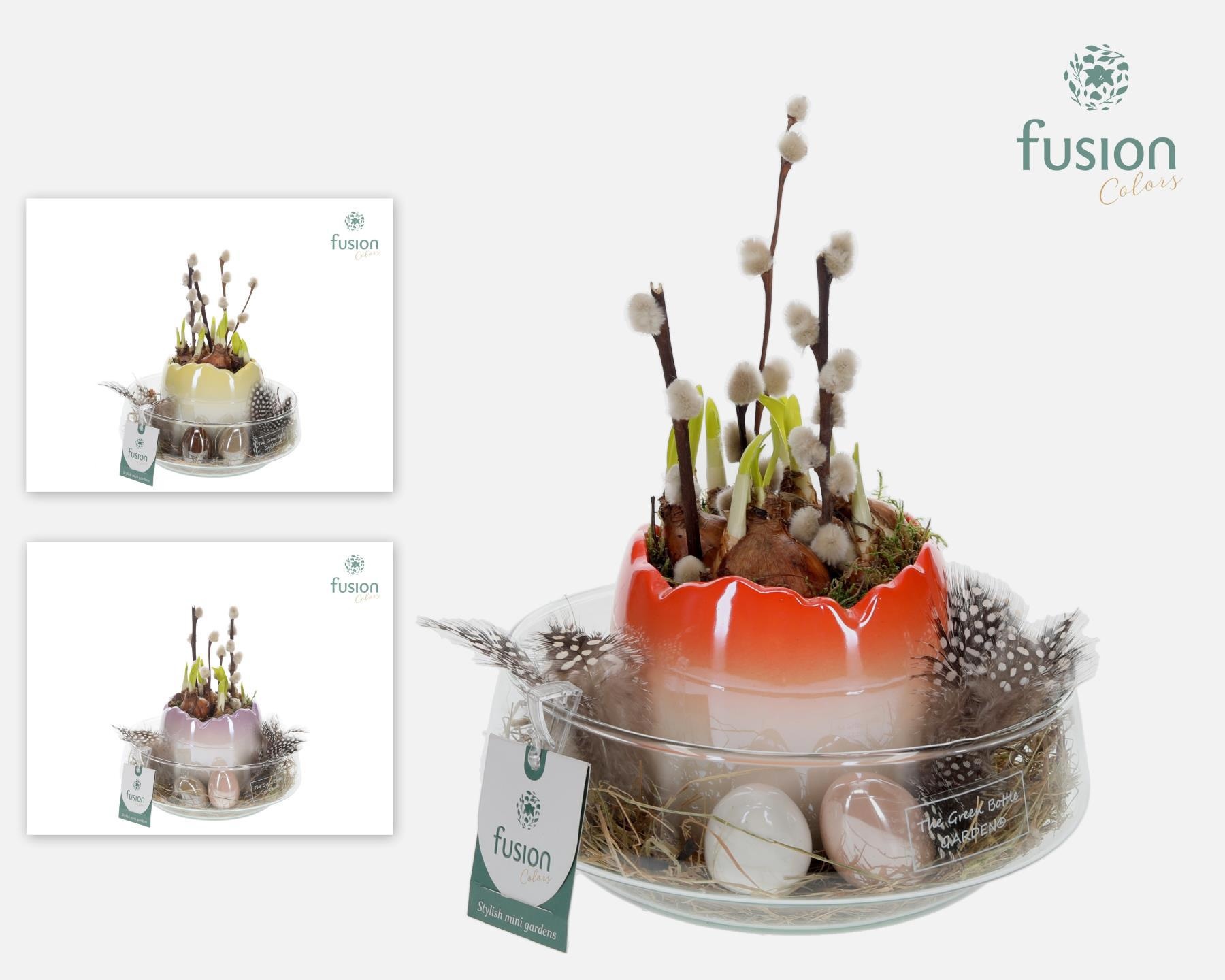 Green Bottle Iris Medium Pasen met arrangement, D 19