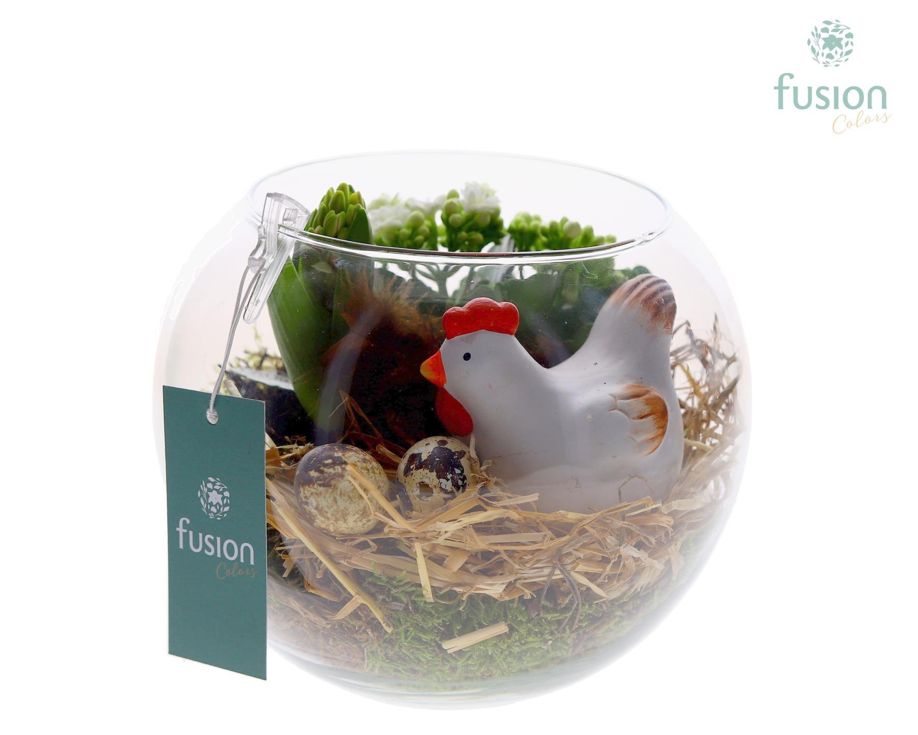 Glazen vissenkom met Pasen arrangement, D 19