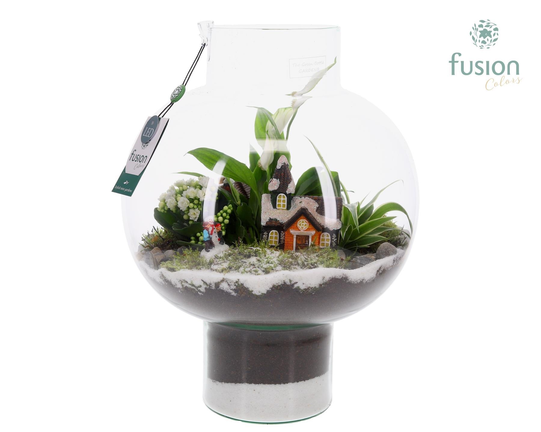 Green Bottle Laura Large met Kerst arrangement, D 31 cm Green Bottle Laura Large met Kerst arrangement, D 31 cm