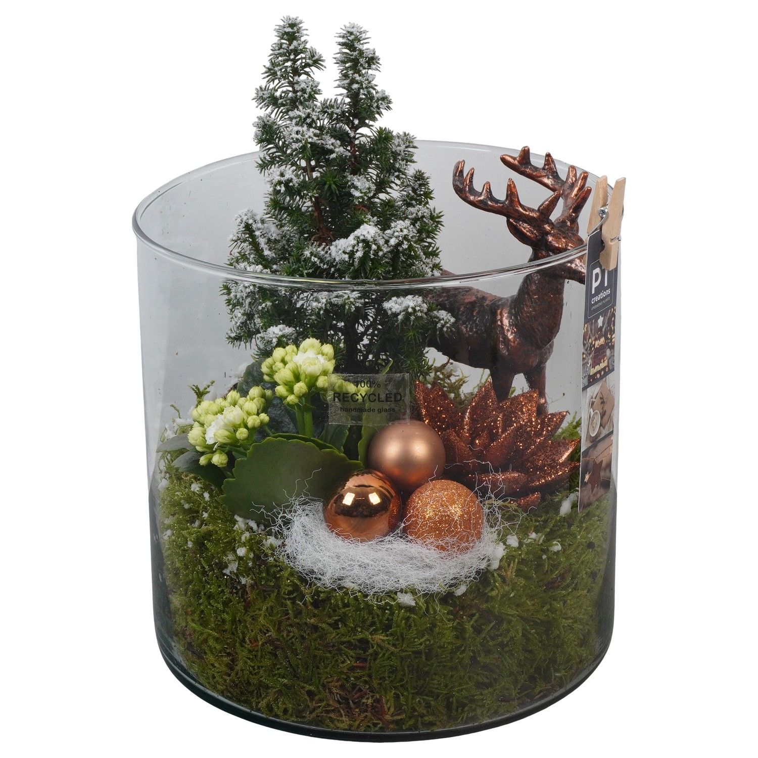 PTCHB9881 Arrangement Christmas Bronze in glazen pot, D 19 cm