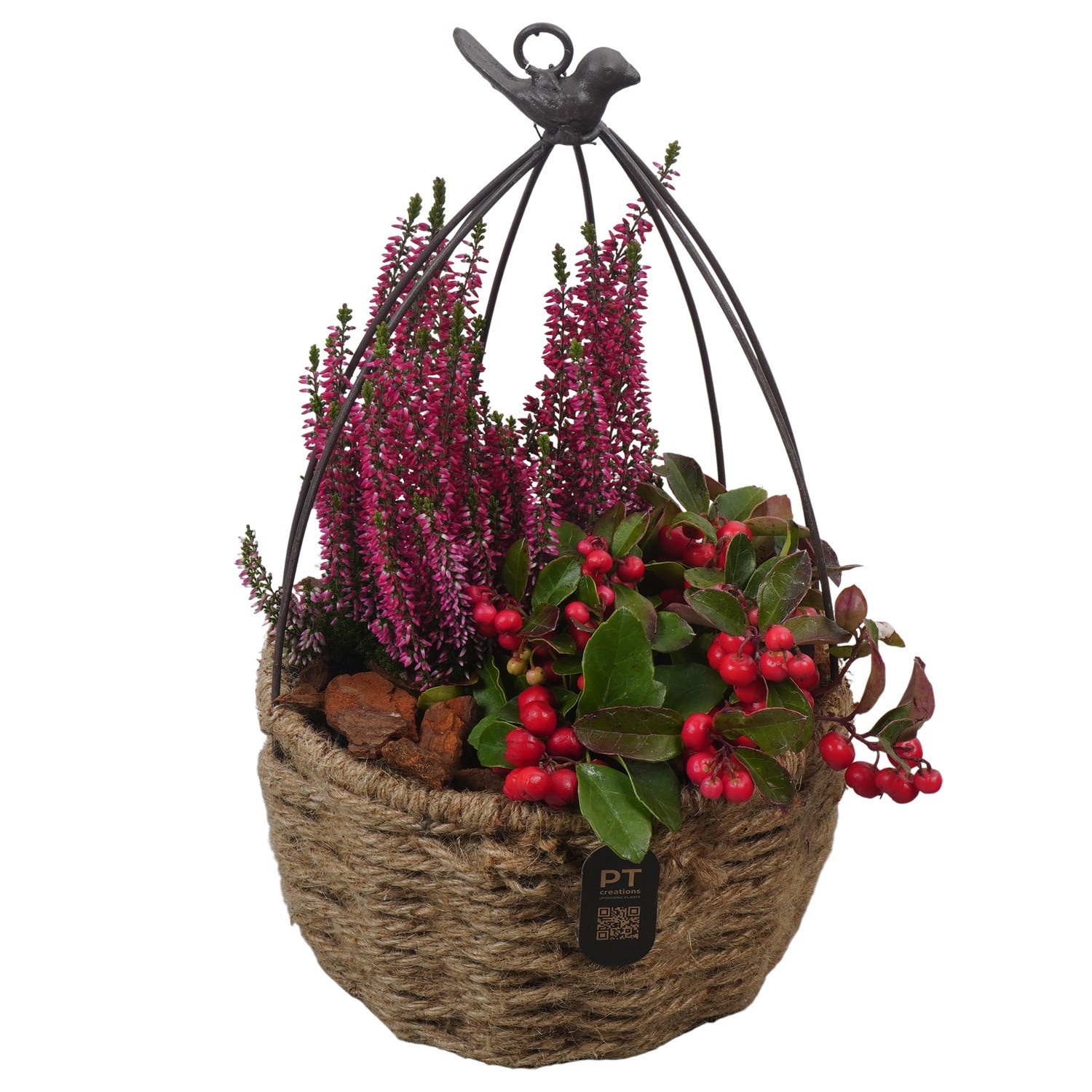 PTHO7652 Arrangement Autumn Outdoor in touw mand met metaal, D 20