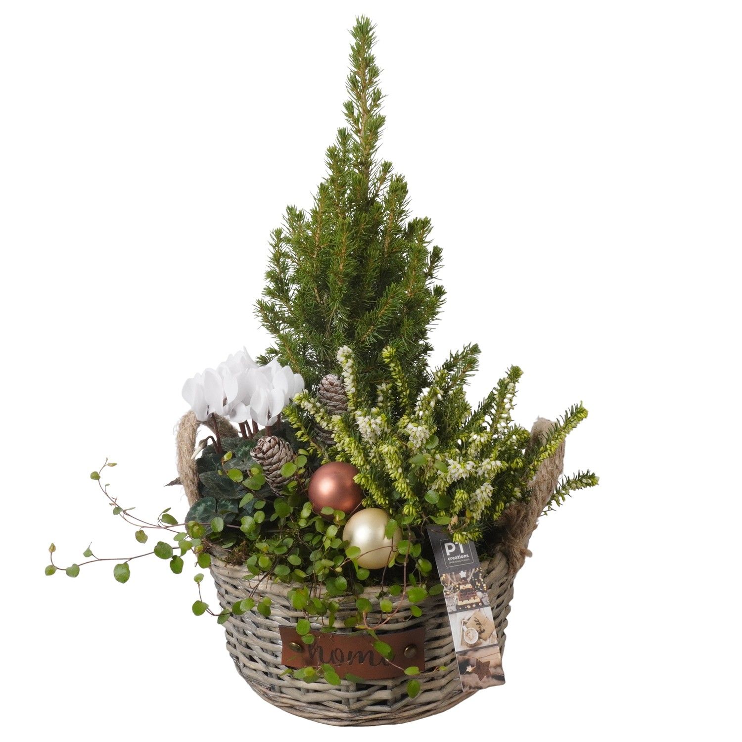 PTWO1924 Arrangement Winter Outdoor in rieten mand, D 29 cm PTWO1924 Arrangement Winter Outdoor in rieten mand, D 29 cm