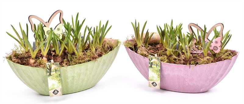 Kunstof kano groen/roze 24x10cm, D 24