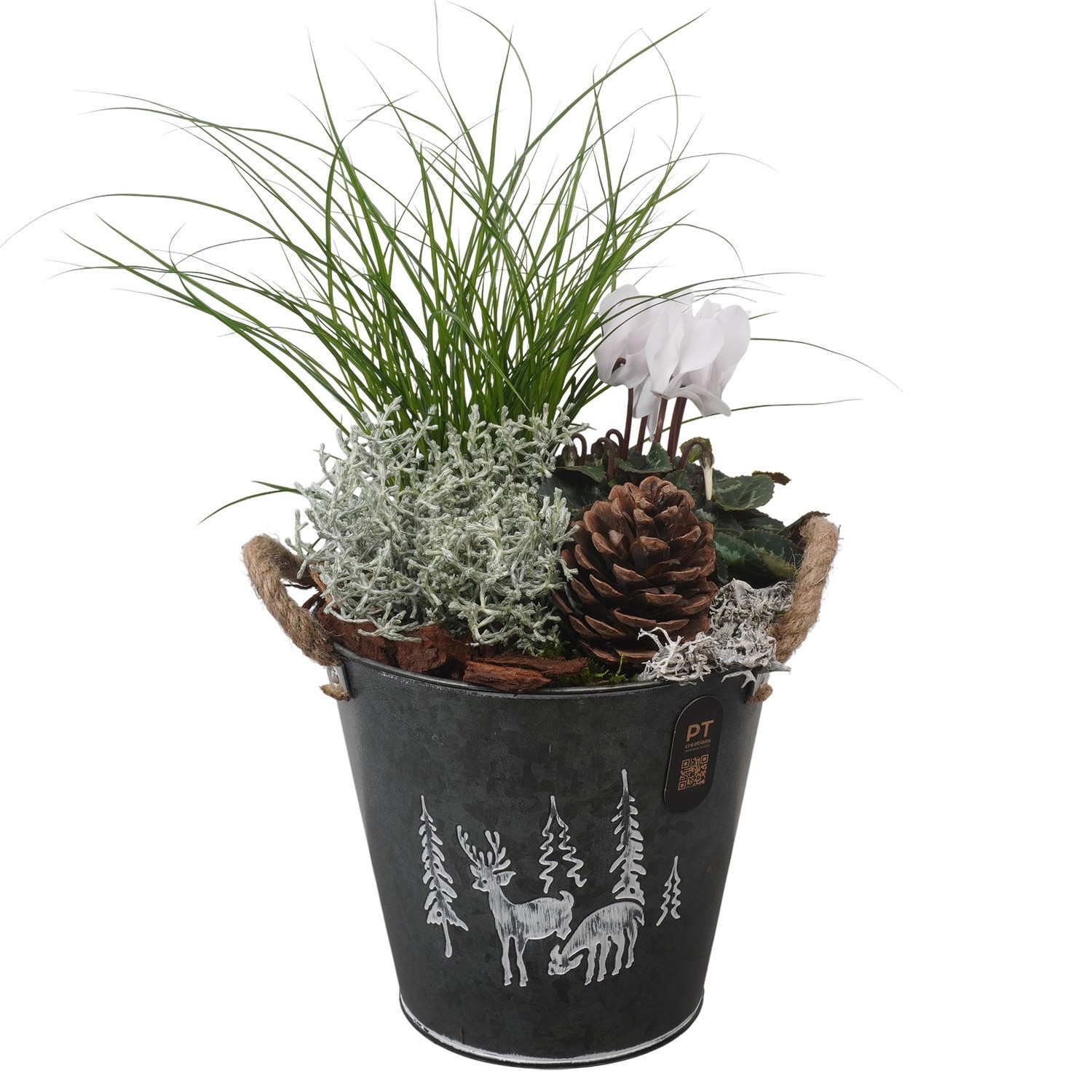 PTWO2903 Arrangement Winter Outdoor in metalen pot, D 19