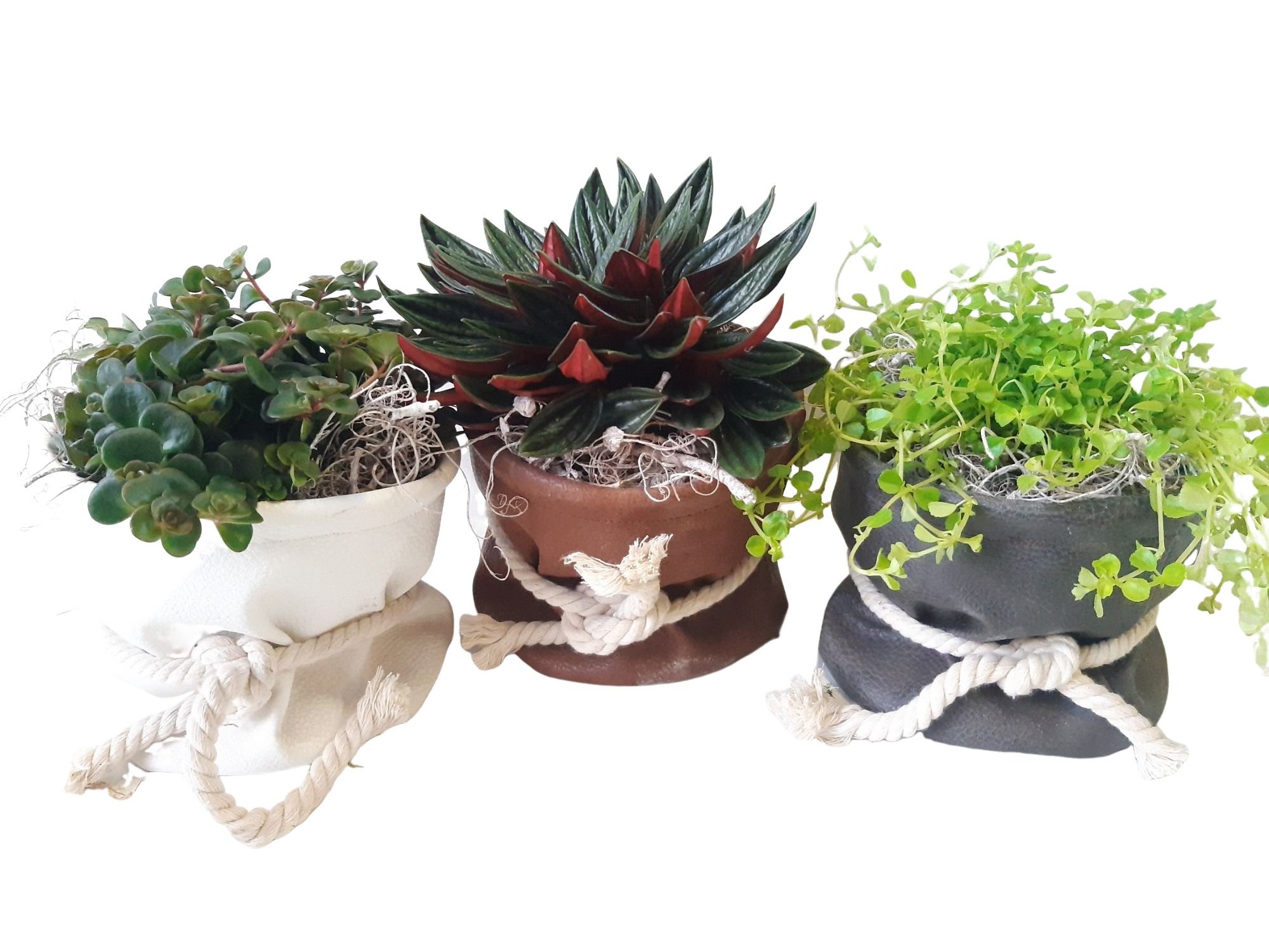 LB14MIX Leather Bag D14 Groenmix + cottonrope, D 14