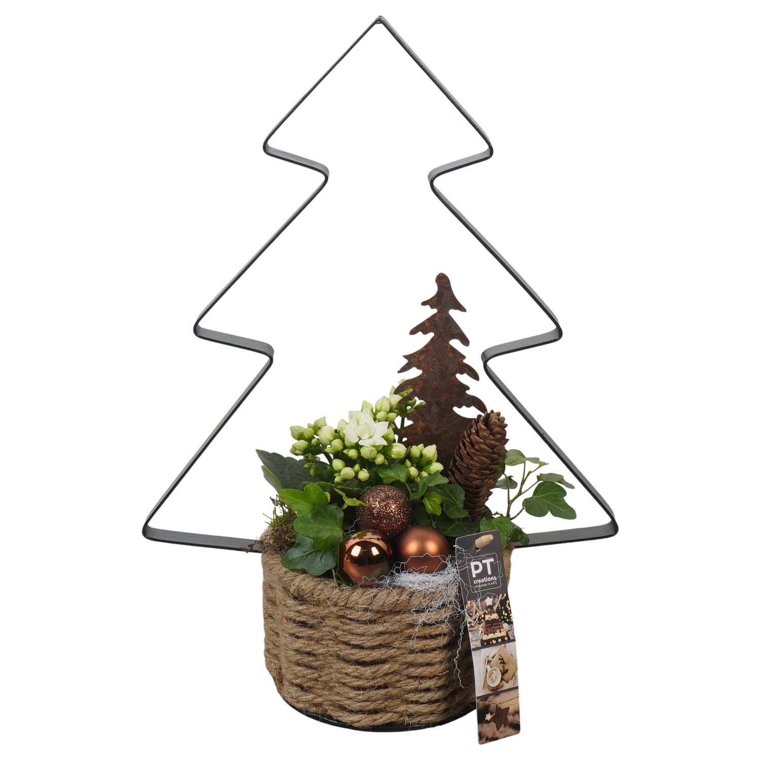 PTCHB9795 Arrangement Christmas Bronze in touwmand met metaal, D 14 cm