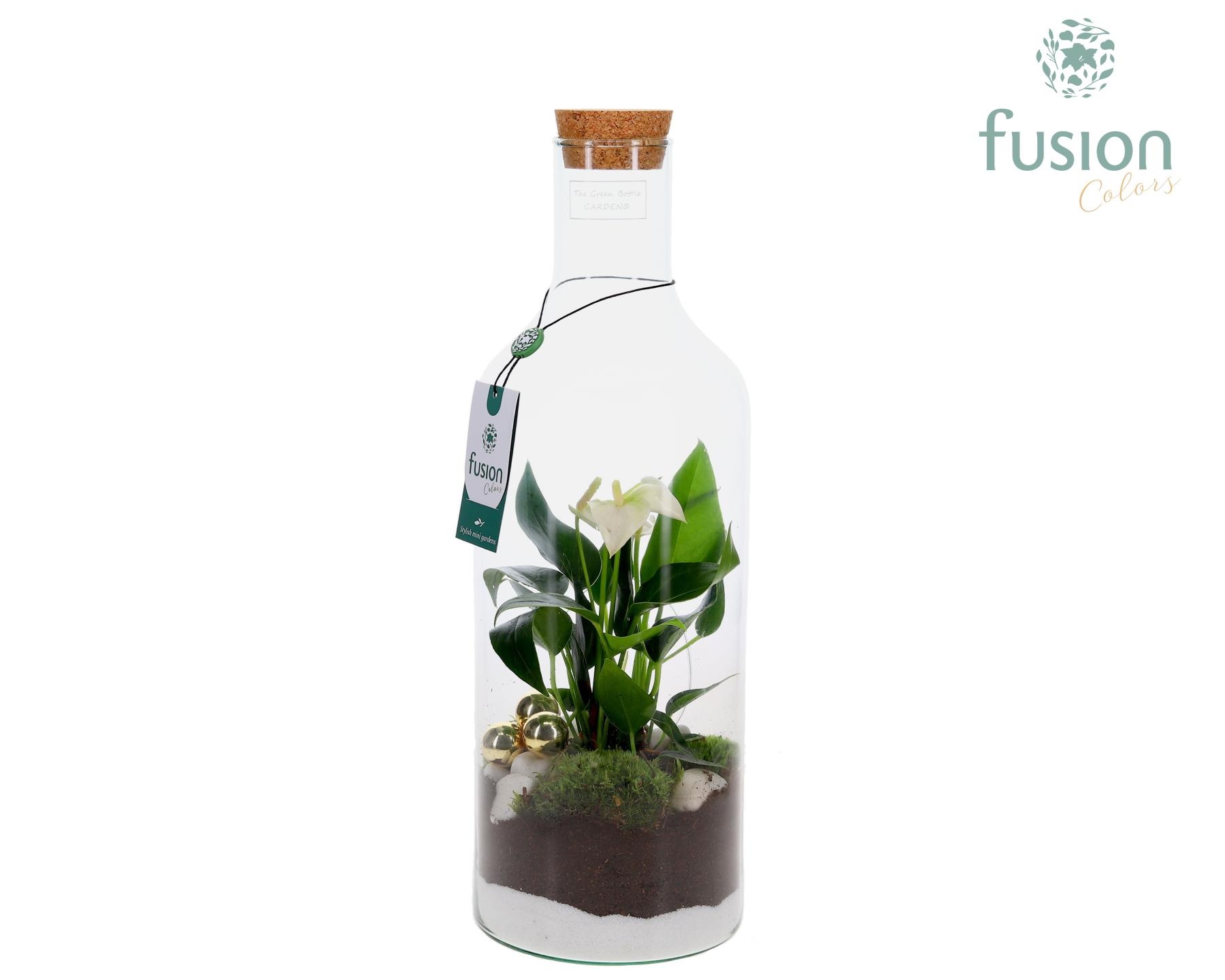 Green Bottle Fles Medium met Kerst arrangement, D 15 cm