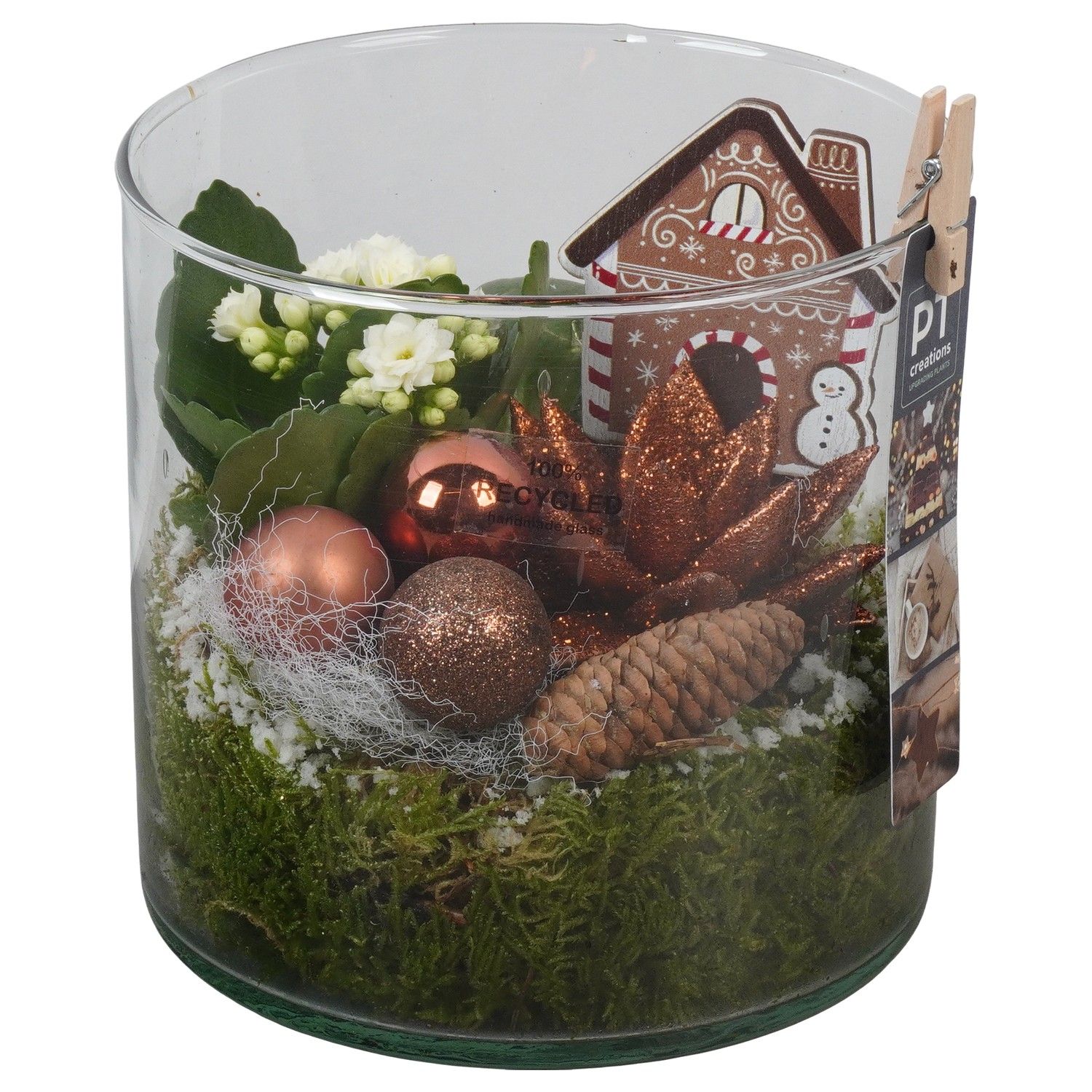 PTCHB9875 Arrangement Christmas Bronze in glazen pot, D 15 cm