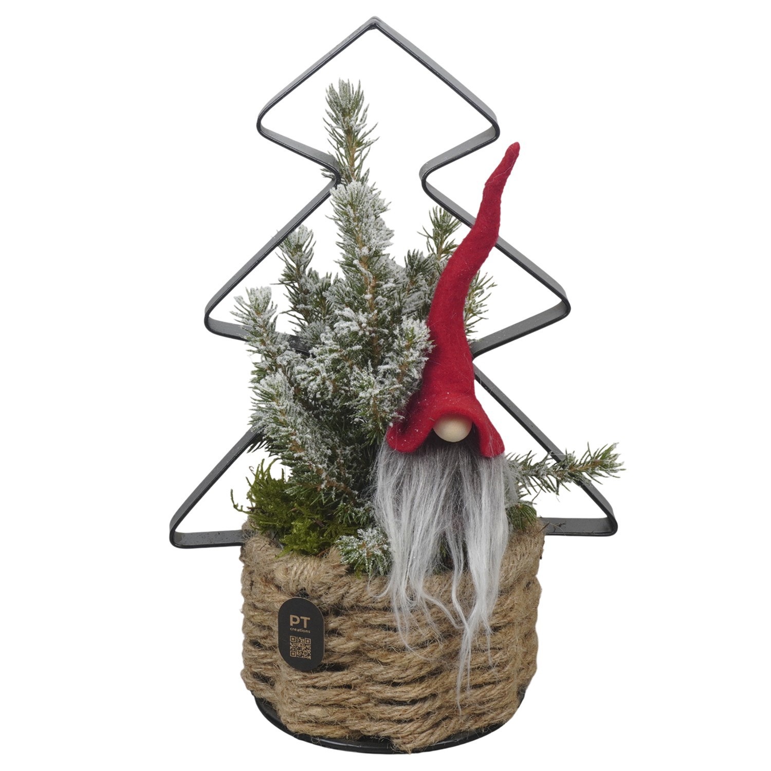 PTCHR9626 Arrangement Christmas Red in touw pot met metaal, D 11