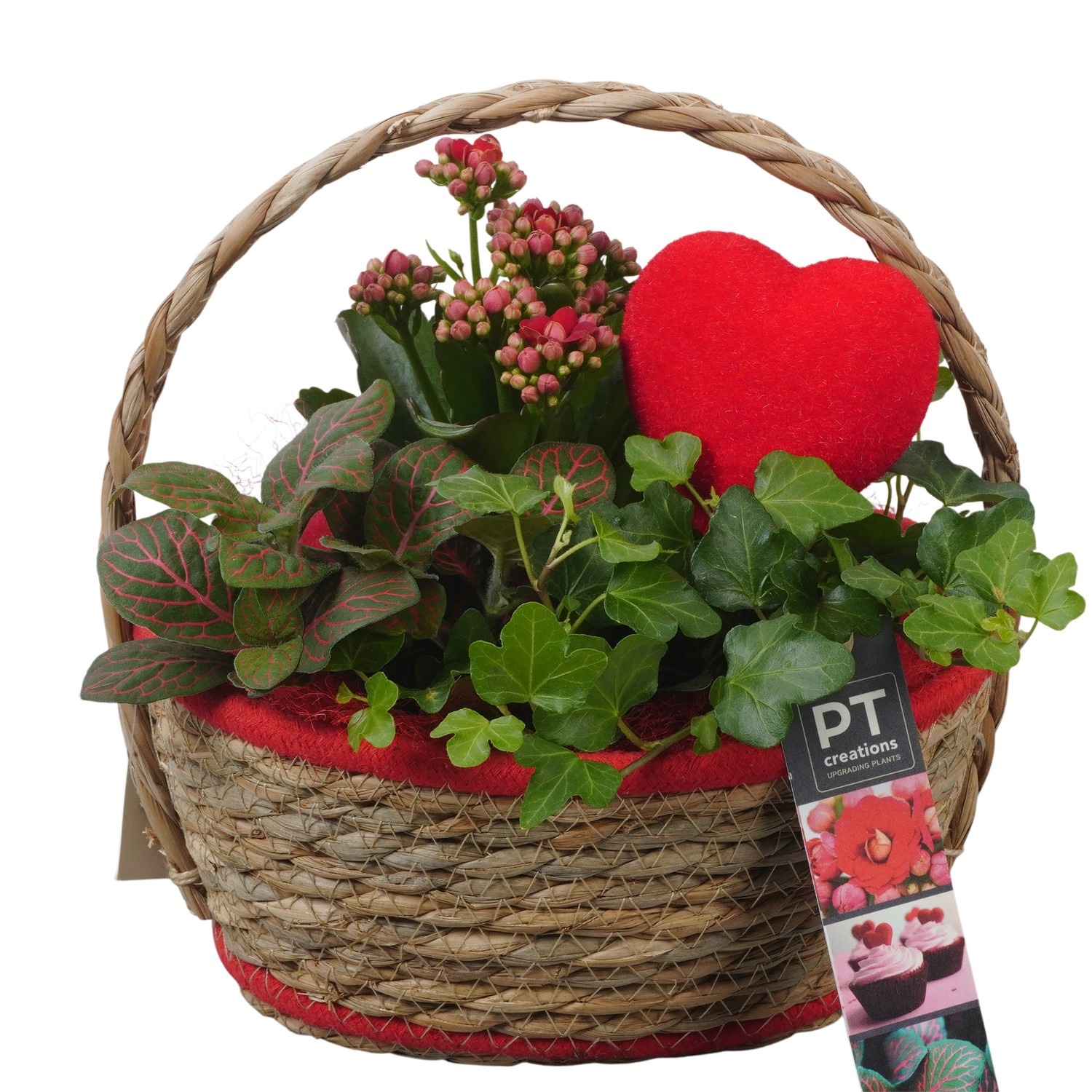 PTVMB2327 Arrangement Valentines-Mothersday in riet mand, D 20