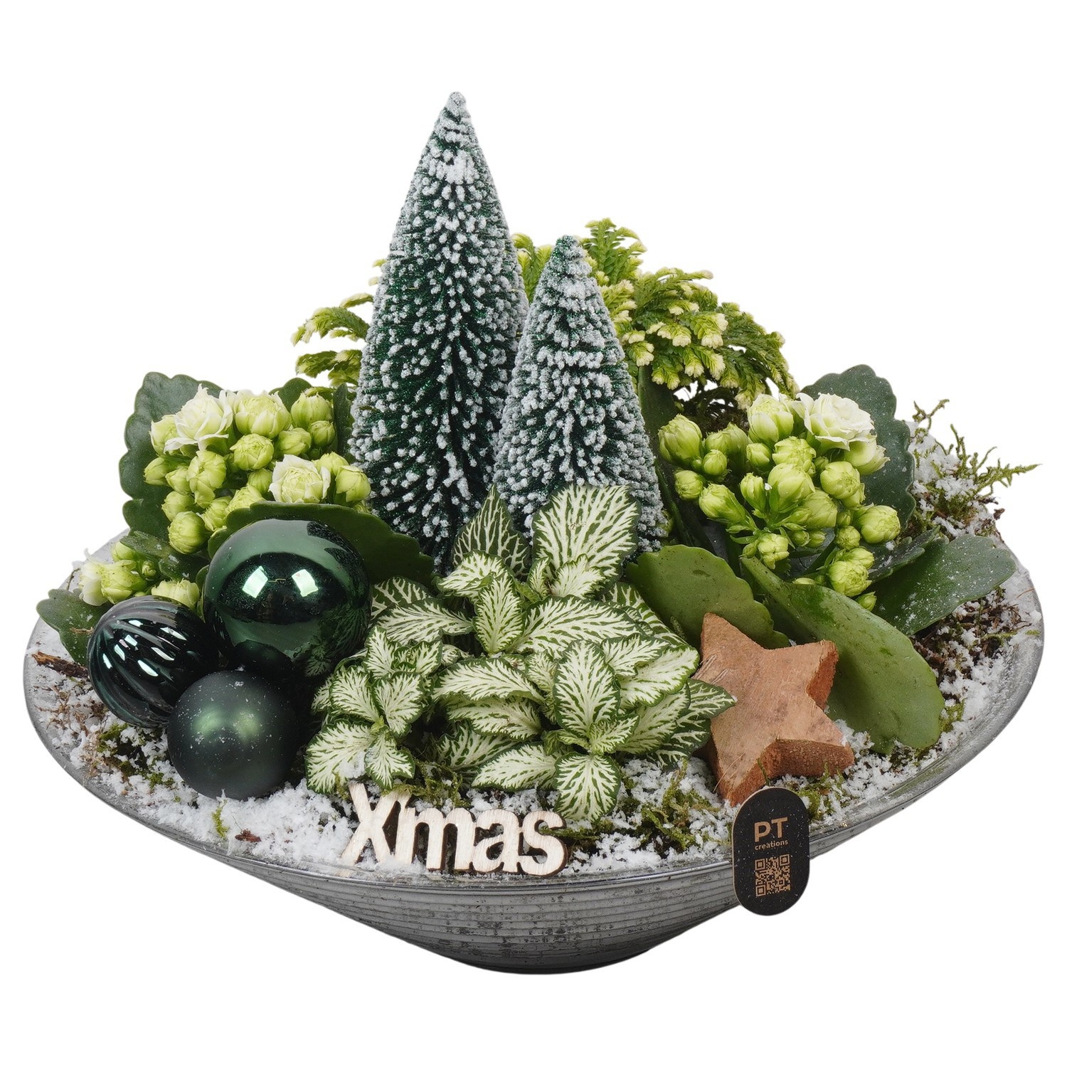 PTCHGR1930 Arrangement Christmas Green in glas schaal, D 26
