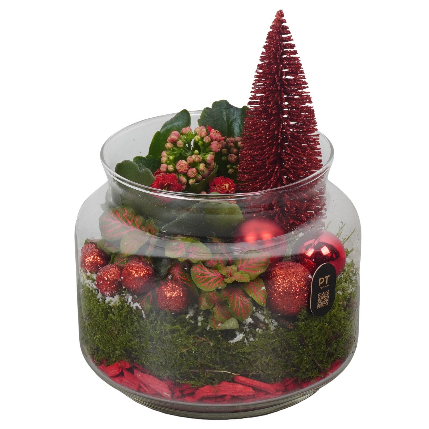 PTCHR9526 Arrangement Christmas Red in glazen vaas, D 16