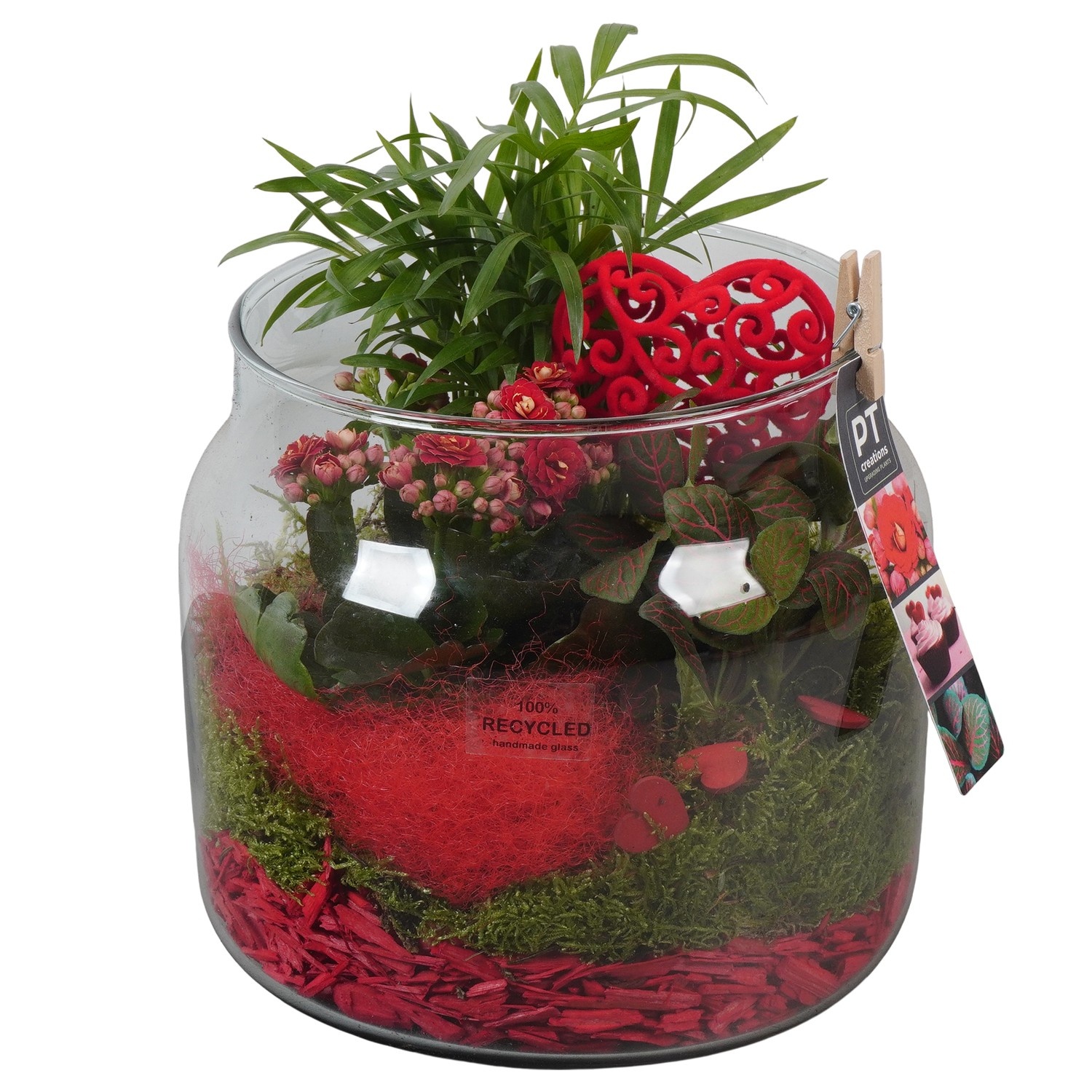 PTVMG4982 Arrangement Valentines-Mothersday in glas vaas, D 19