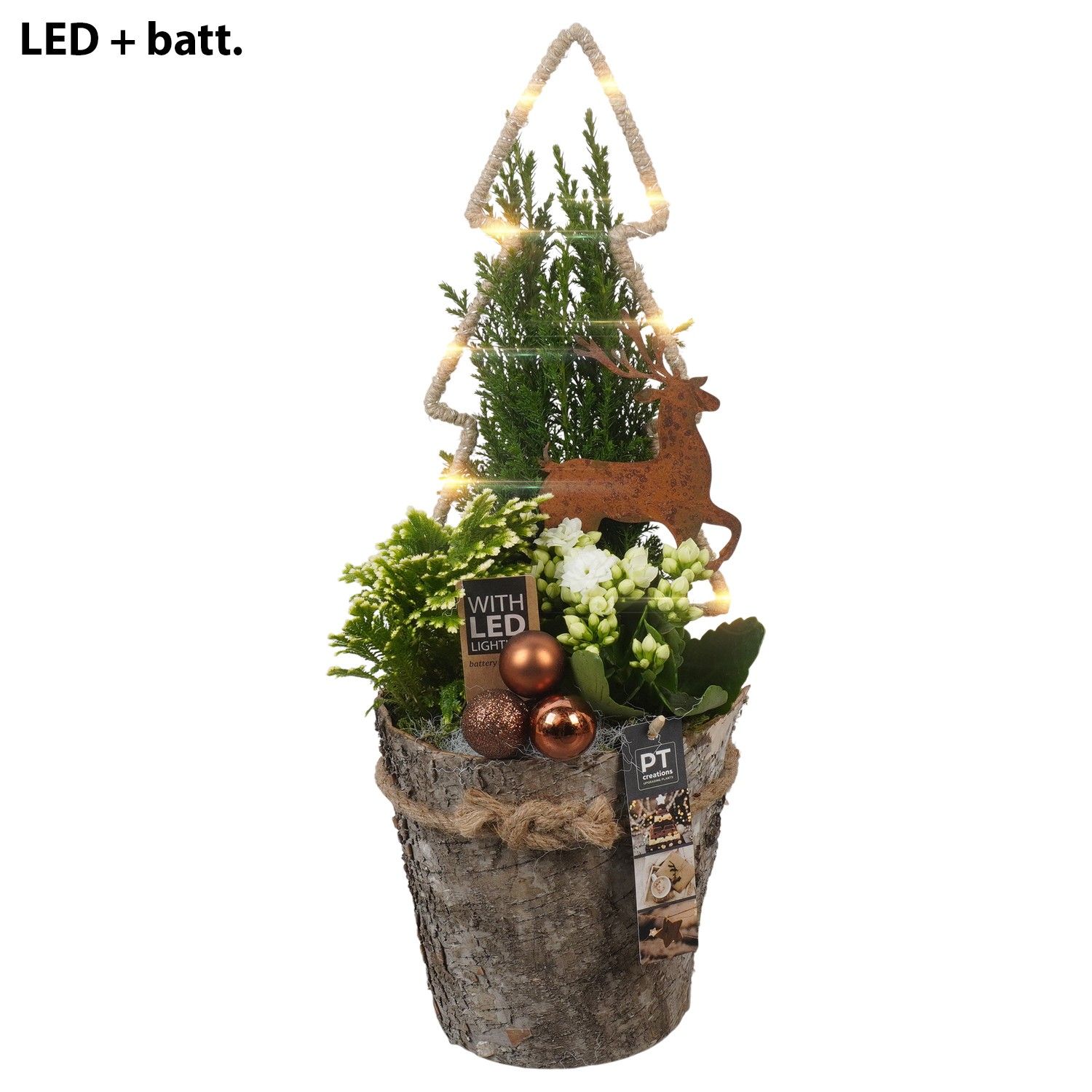 PTCHB9811 Arrangement Christmas Bronze in houten pot, D 17 cm