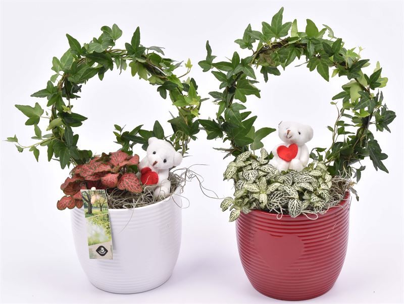 Keramiek ribbelpot en hart 13cm, D 13