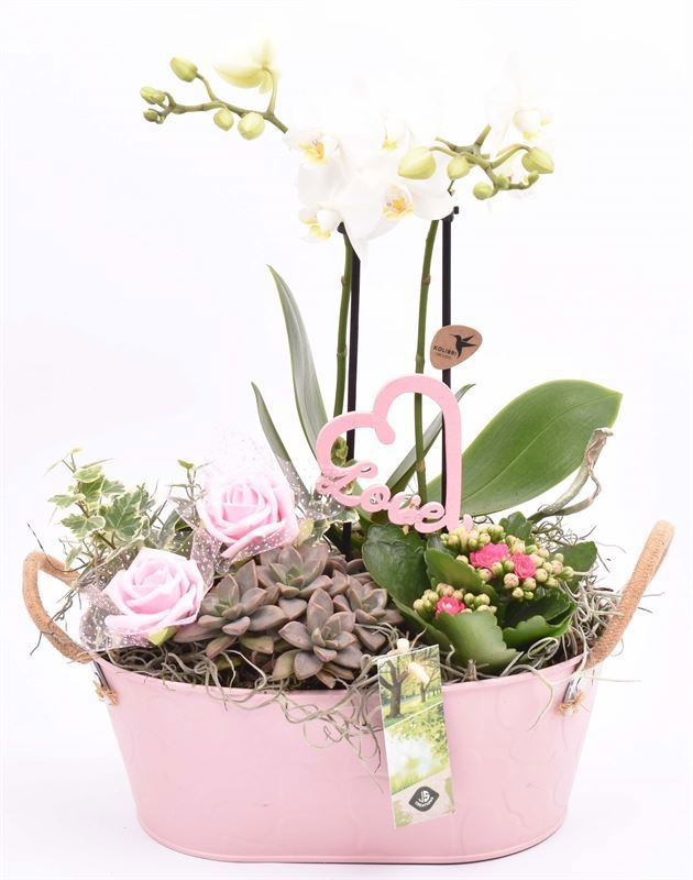 Zink ovaal roze hart decor 25x15cm, D 28