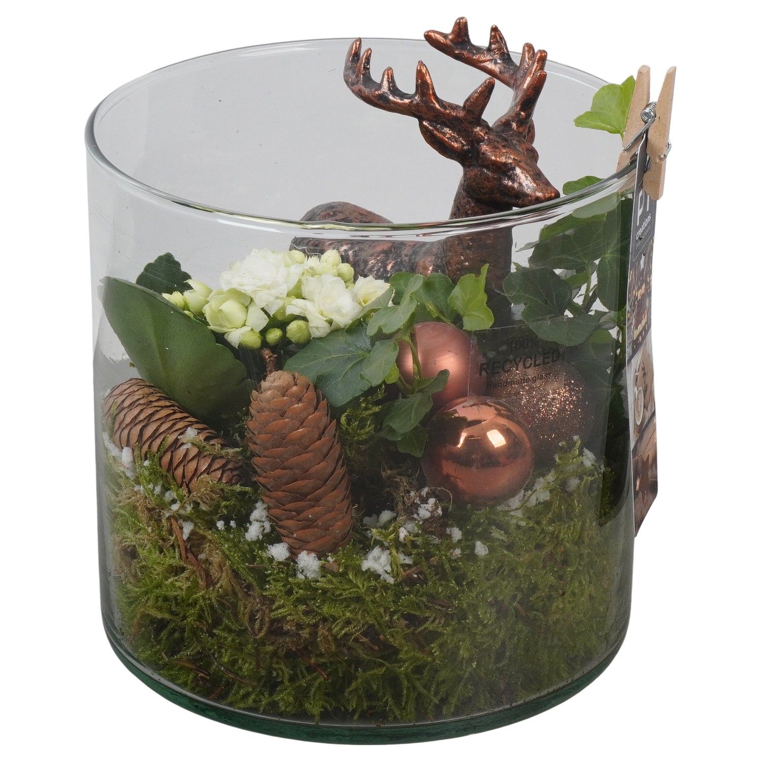 PTCHB9873 Arrangement Christmas Bronze in glazen pot, D 15 cm