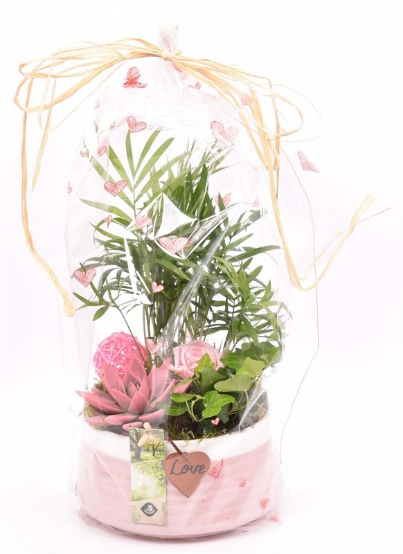 Keramiek schaal roze met label 16cm, D 16