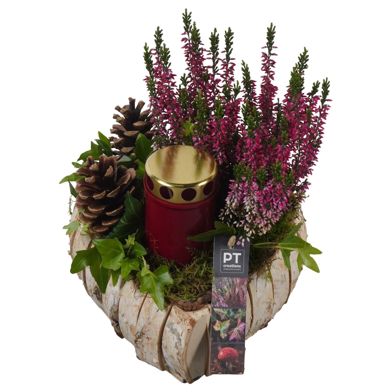 PTAH8675 Arrangement Allerheiligen in houten hart, D 17 cm PTAH8675 Arrangement Allerheiligen in houten hart, D 17 cm