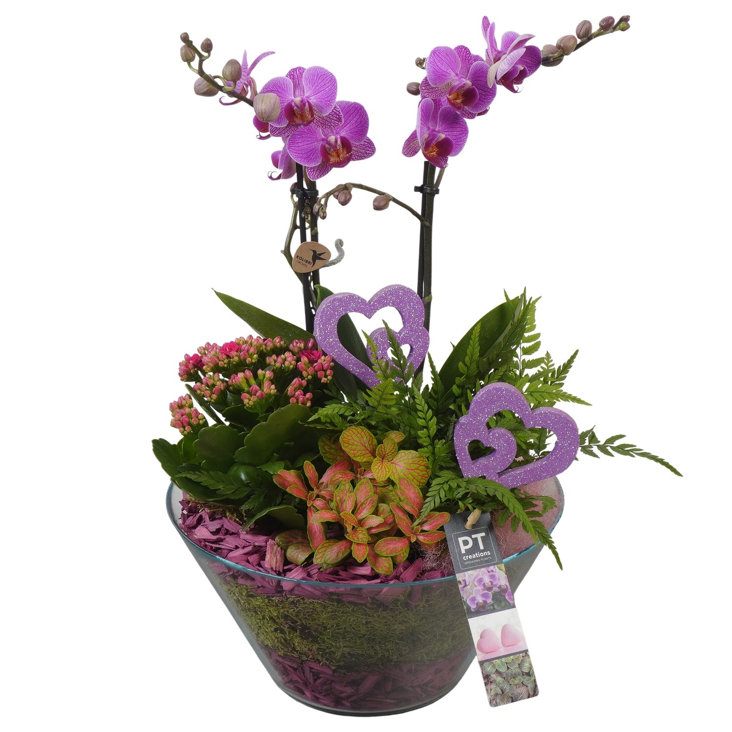 PTVMG4953 Arrangement Valentines-Mothersday in glas schaal, D 26