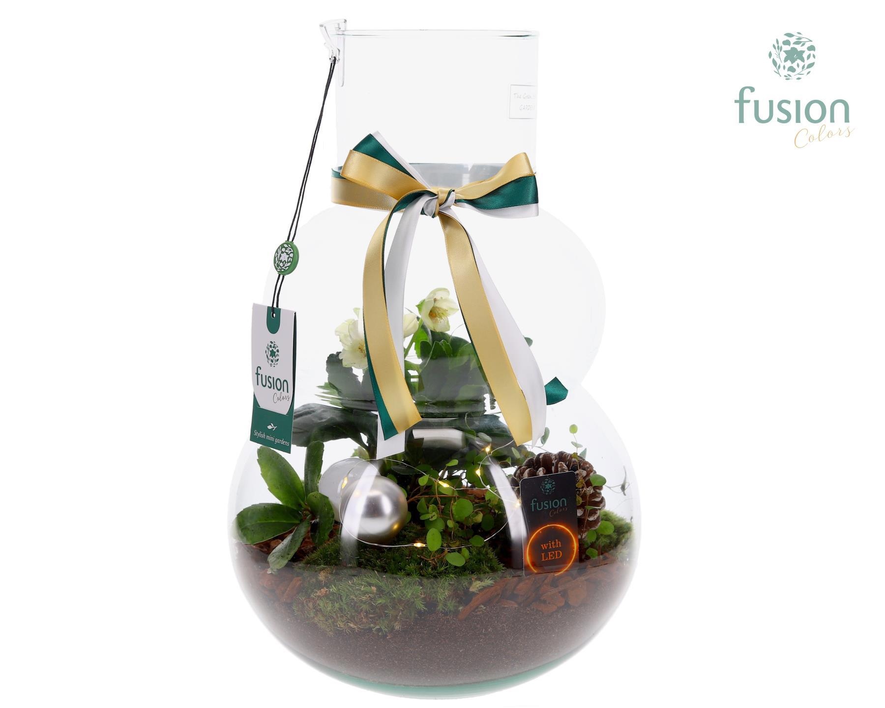 Green Bottle Olaf Large met Kerst arrangement, D 26 cm Green Bottle Olaf Large met Kerst arrangement, D 26 cm