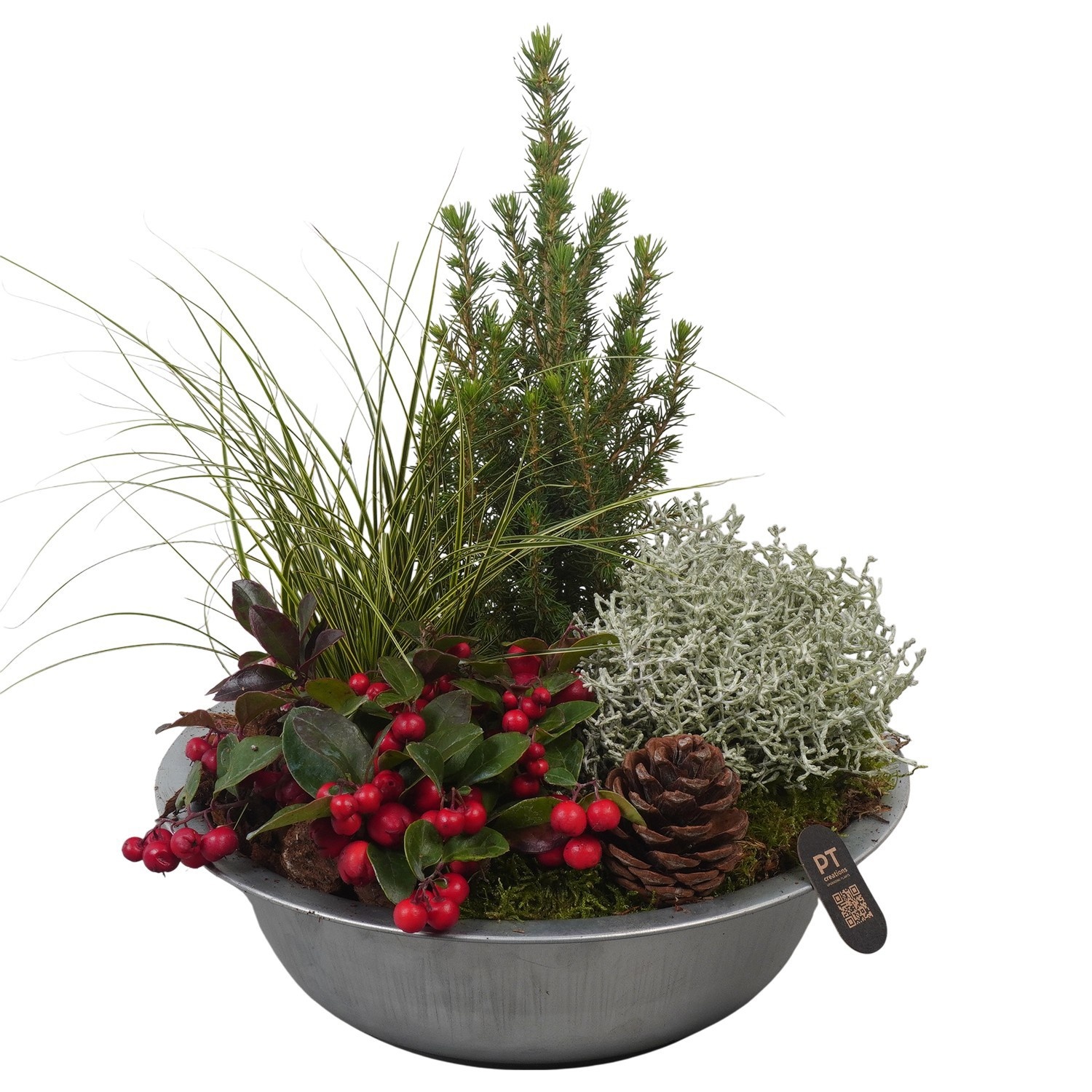 PTWO2896 Arrangement Winter Outdoor in metalen schaal, D 29