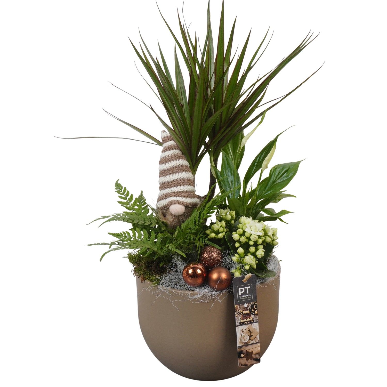 PTCHB9738 Arrangement Christmas Bronze in keramiek pot, D 19 cm
