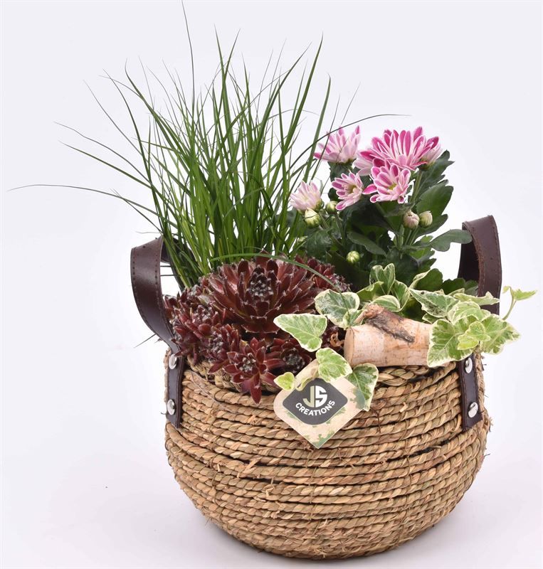 Touw mand "flowers" 20cm, D 20