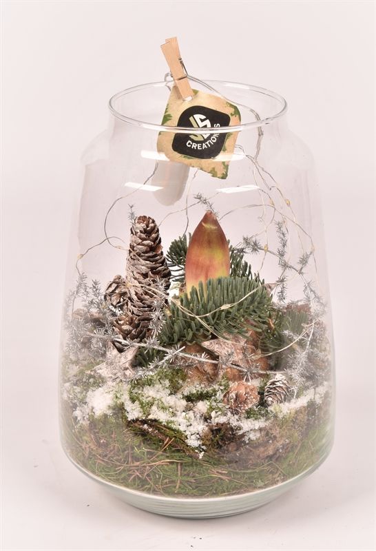 Glas cilinder Zef met hals 16cm met LED, D 16 cm