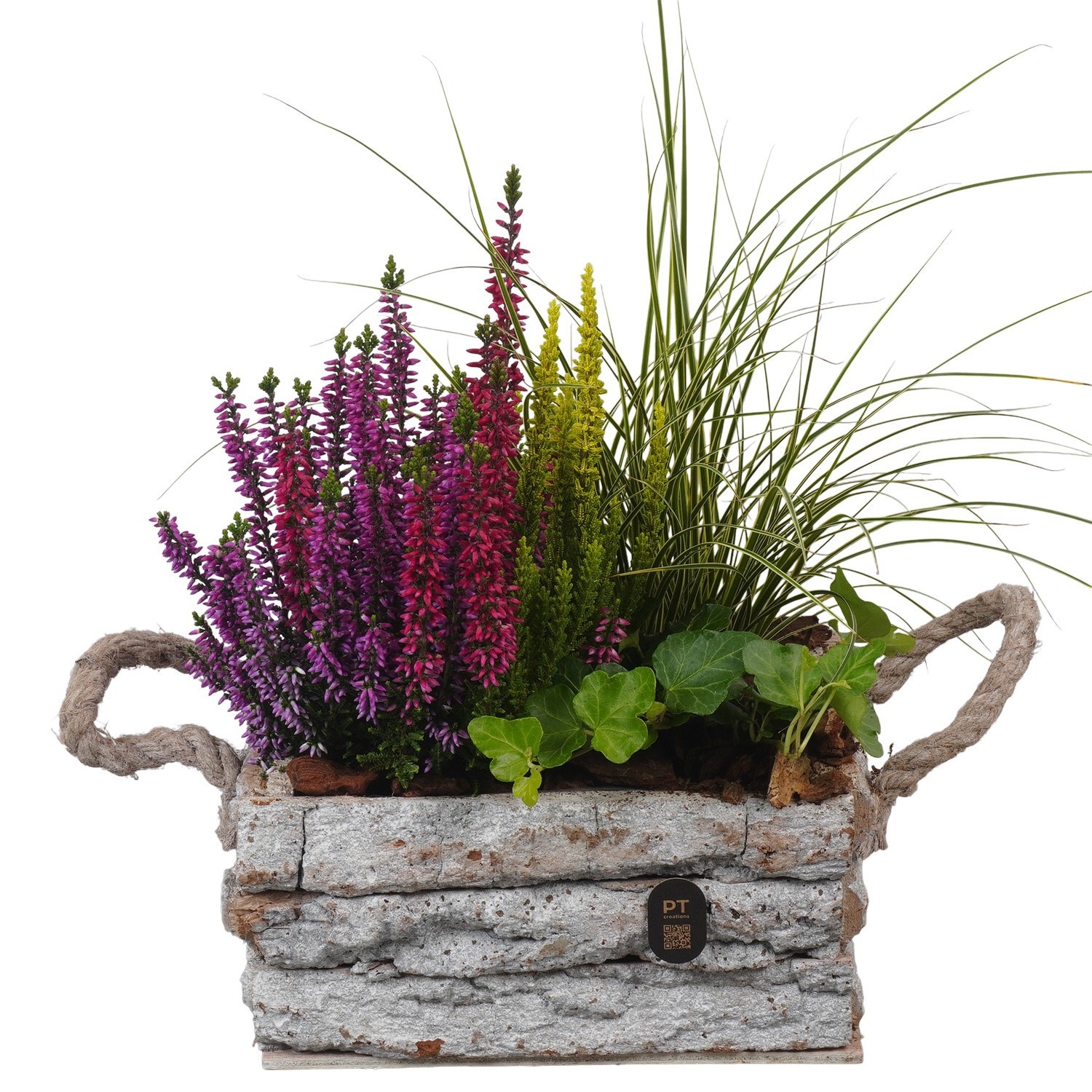 PTHO7670 Arrangement Autumn Outdoor in houten bak rechthoek, D 20