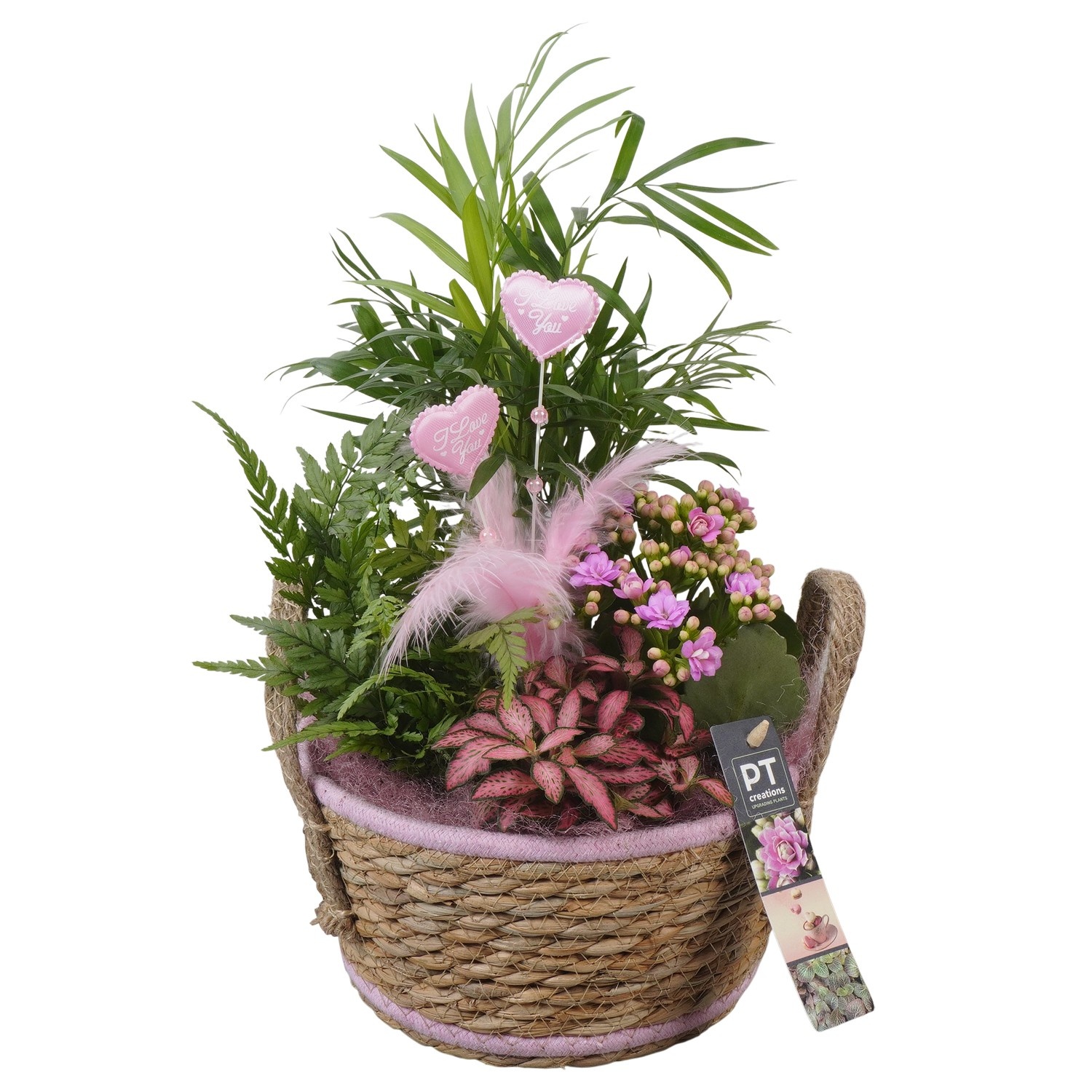 PTVMB2331 Arrangement Valentines-Mothersday in riet mand, D 18