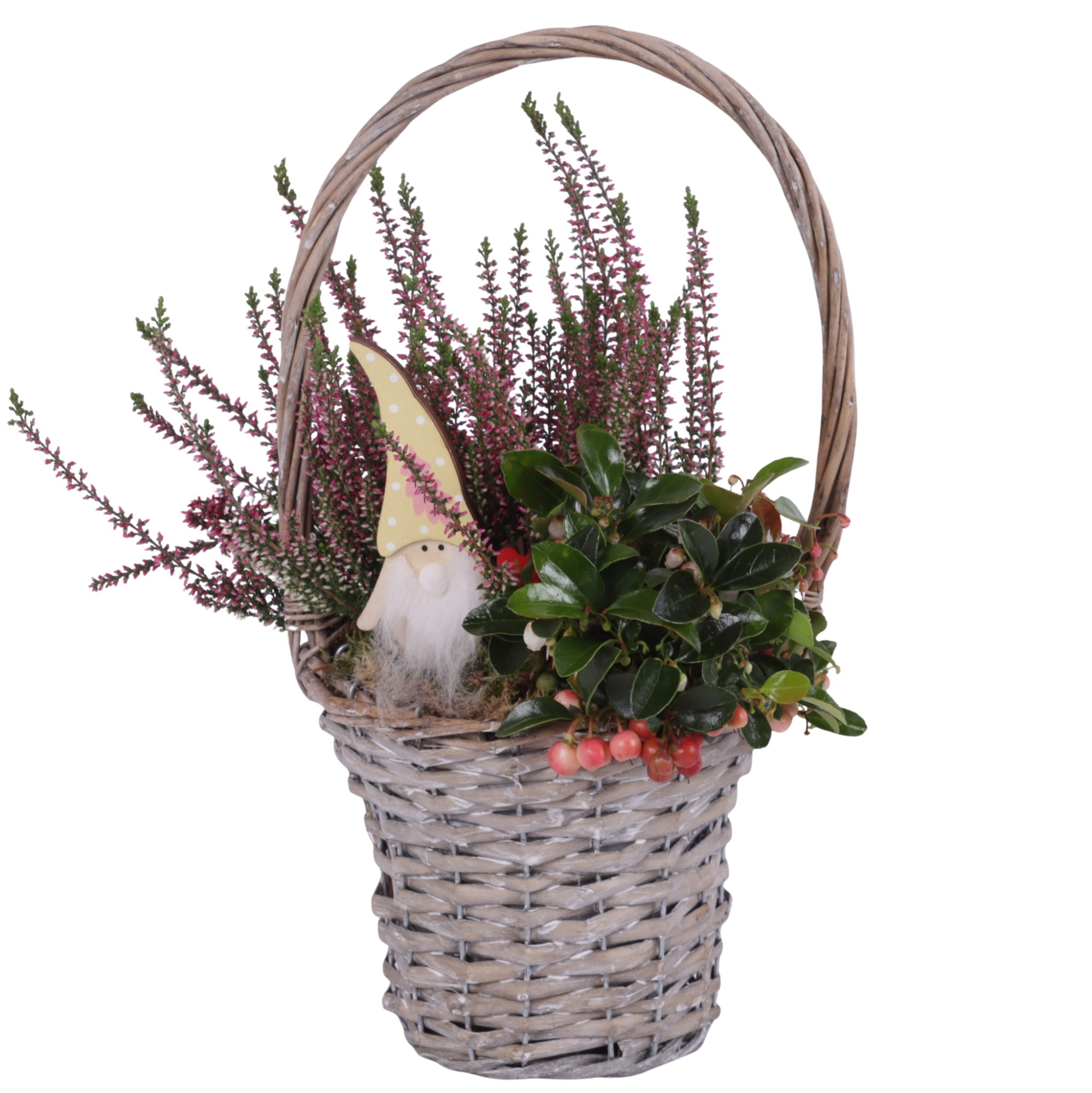 Autumn Arr. Outdoor Willow Handle Basket Ø18cm 2PP, D 18 cm