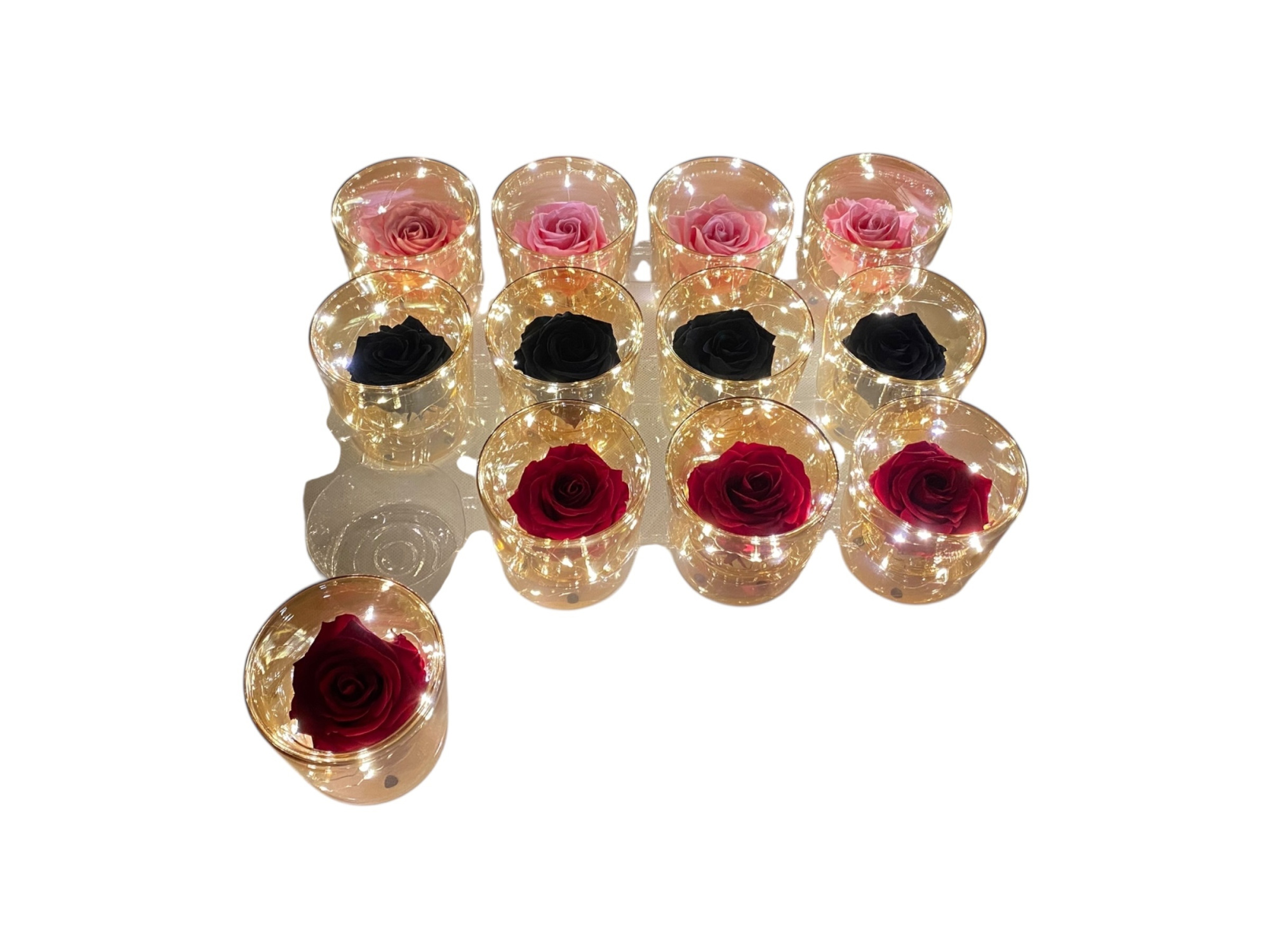 ICE Rose in Glas LED Mix kiesbaar rood,wit,zwart,roze,paars, D 11