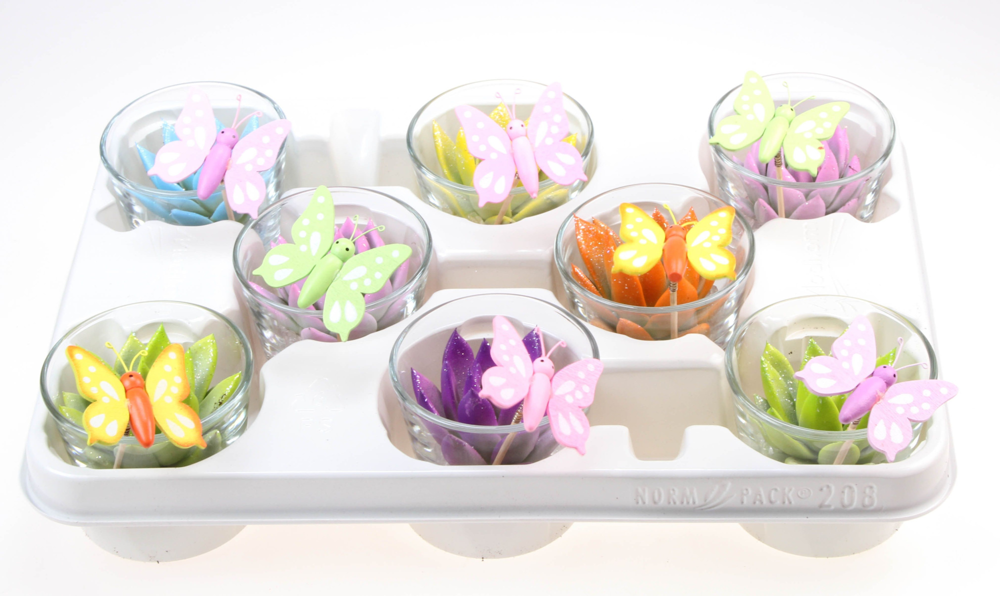 Rainbow mix in glas + butterfly, D 8 cm