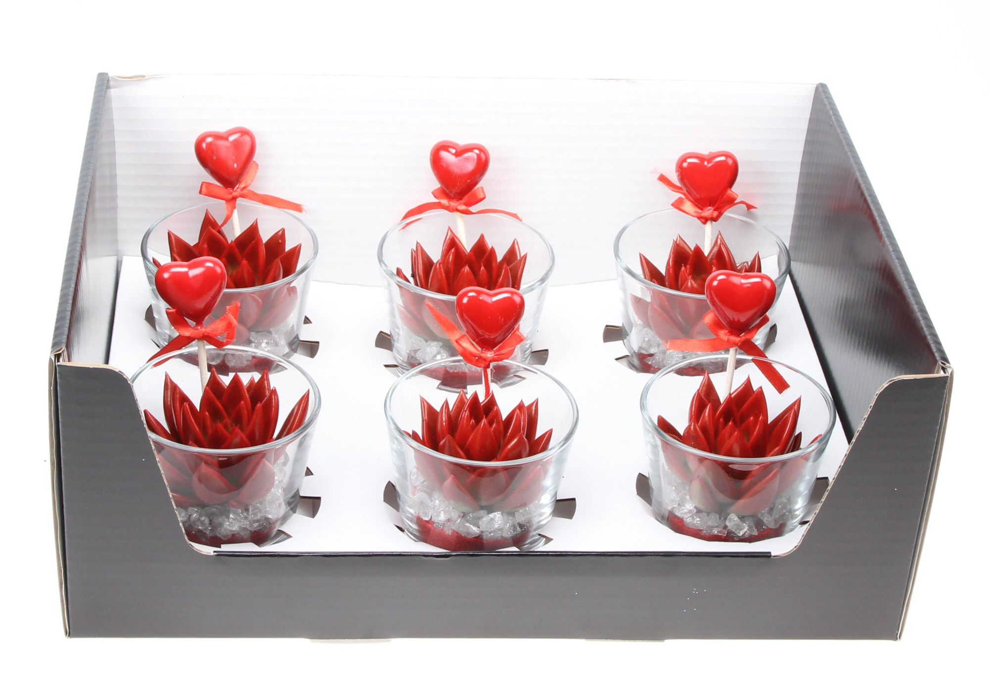 Miranda rood in glas + hartje, D 8 cm